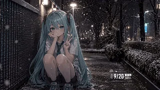 【溶图-可自定义制作】路灯落雪下的初音未来（支持时间天气音频响应）