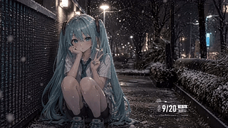 【溶图-可自定义制作】路灯落雪下的初音未来（支持时间天气音频响应）