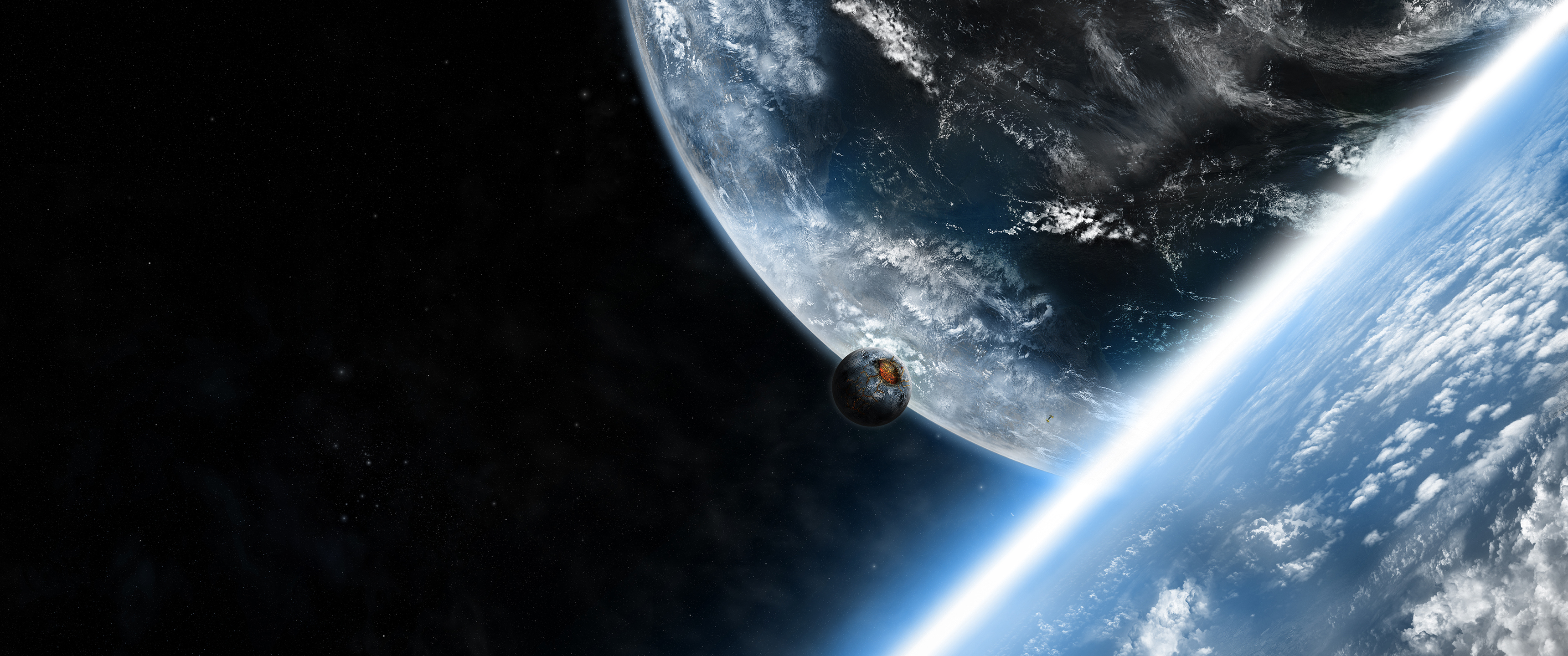 地球 月亮 太空 3440x14_14840