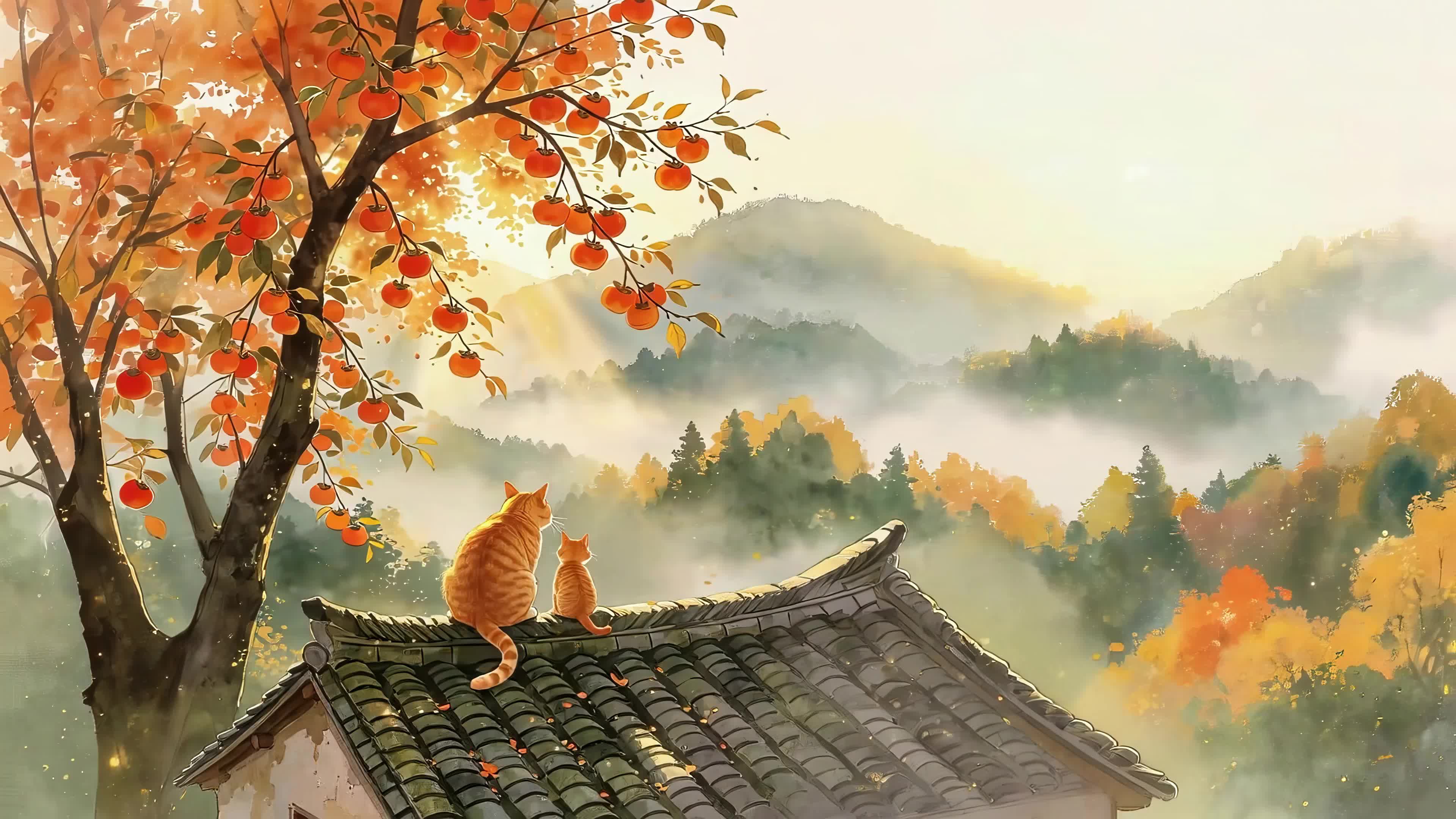 柿子树下的猫
