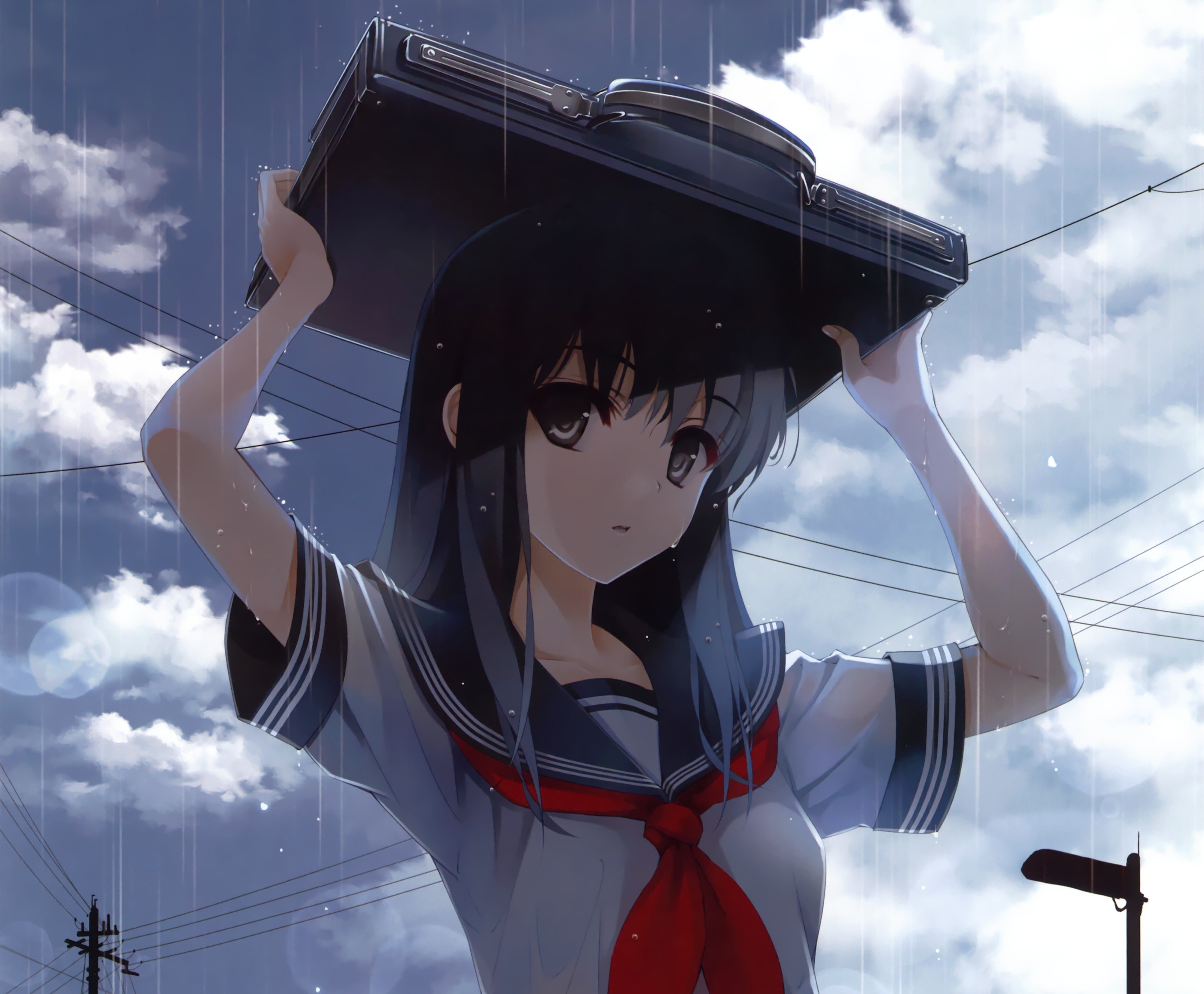 天空 女孩 云 雨 电线_13265