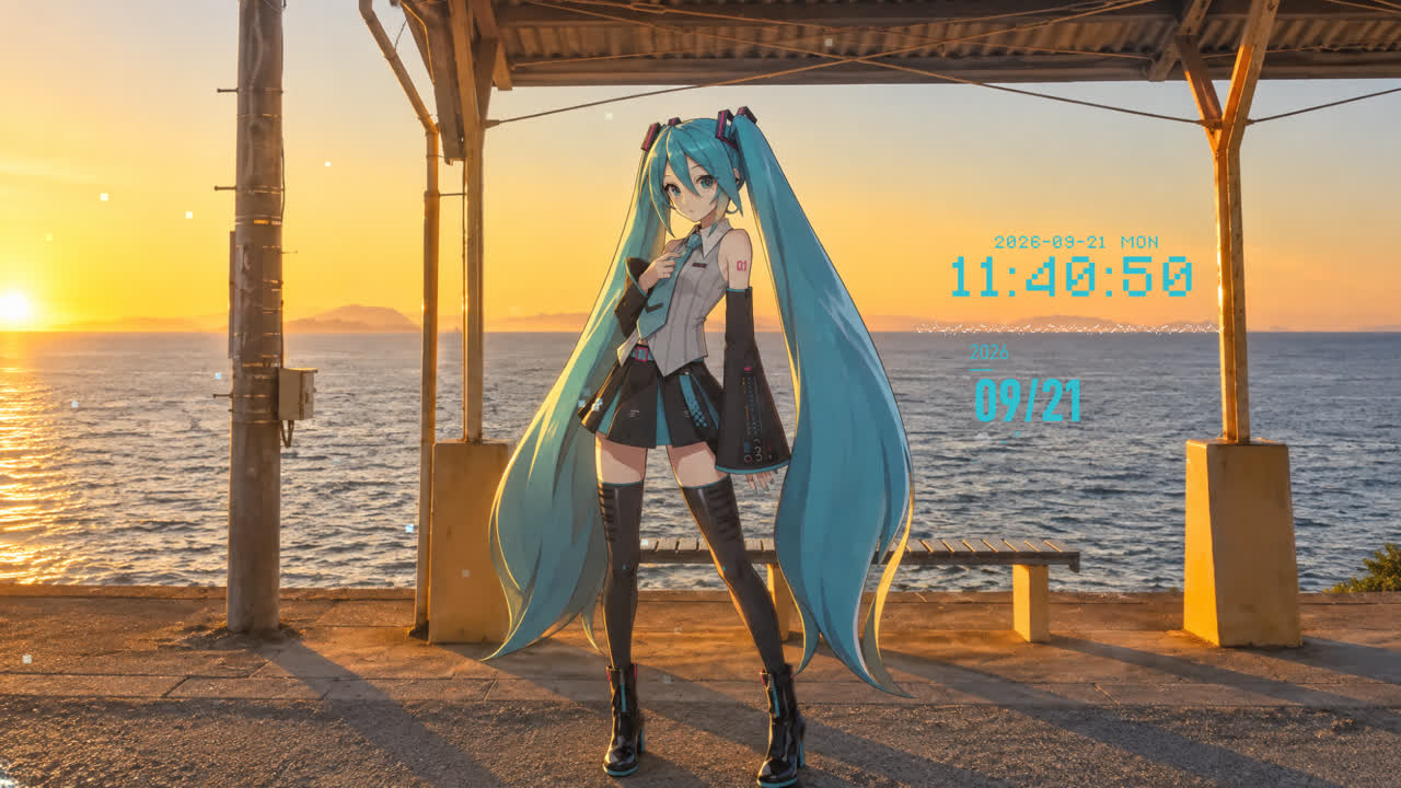 【溶图-可自定义制作】黄昏海站_初音未来（支持时间天气音频响应）
