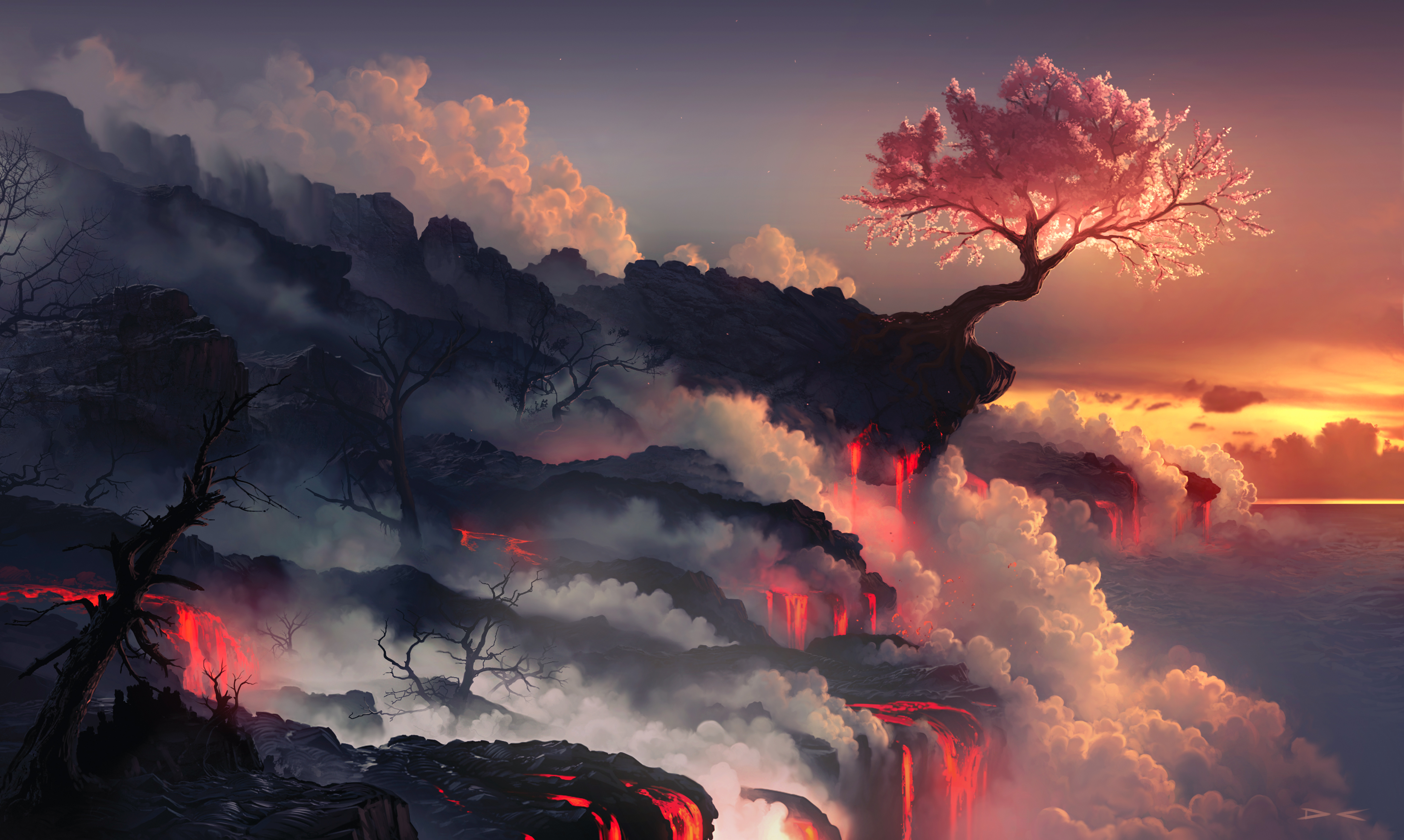 天空,云,火山,树,唯美艺_17800