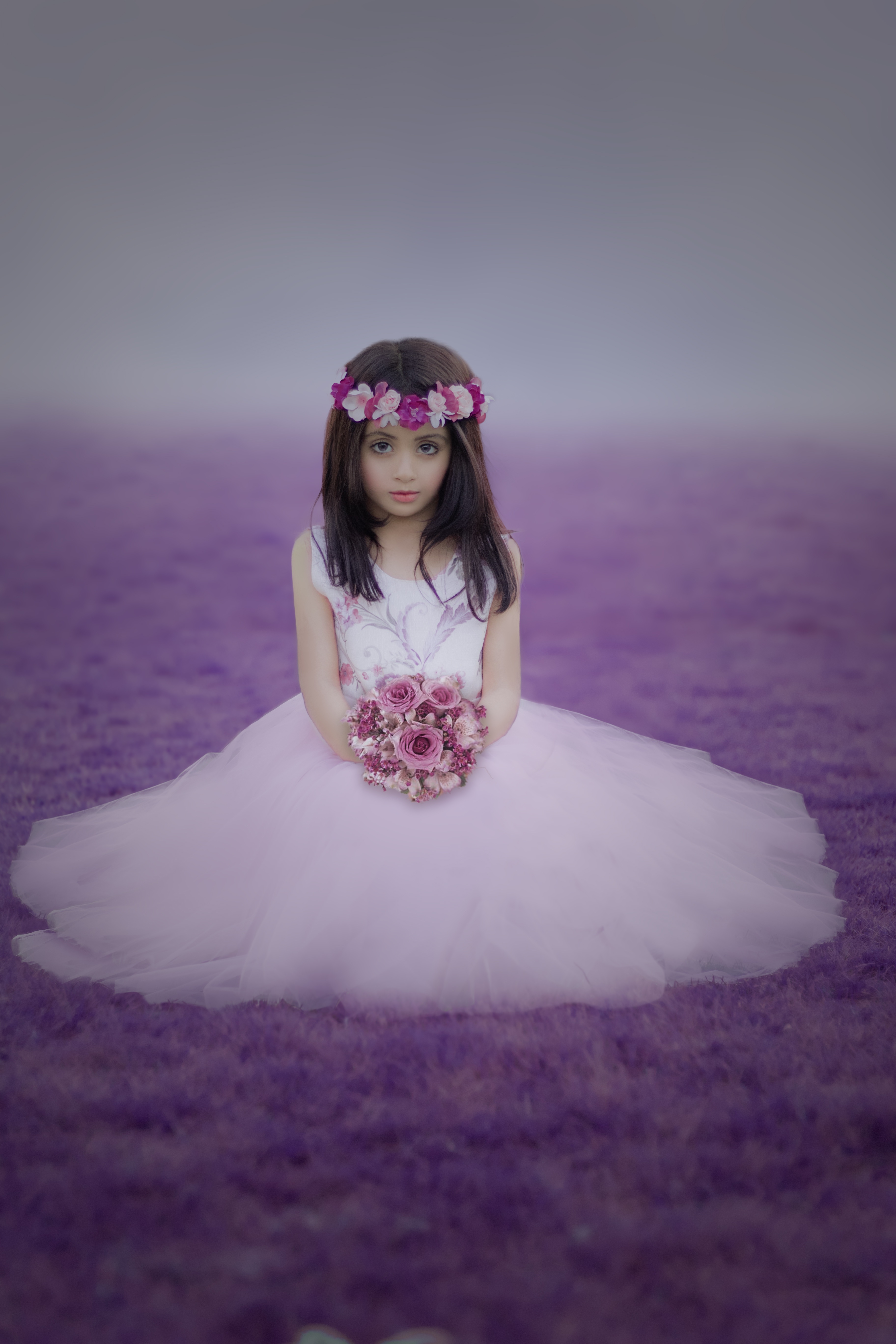 小女孩 鲜花 白色婚纱摄_5981