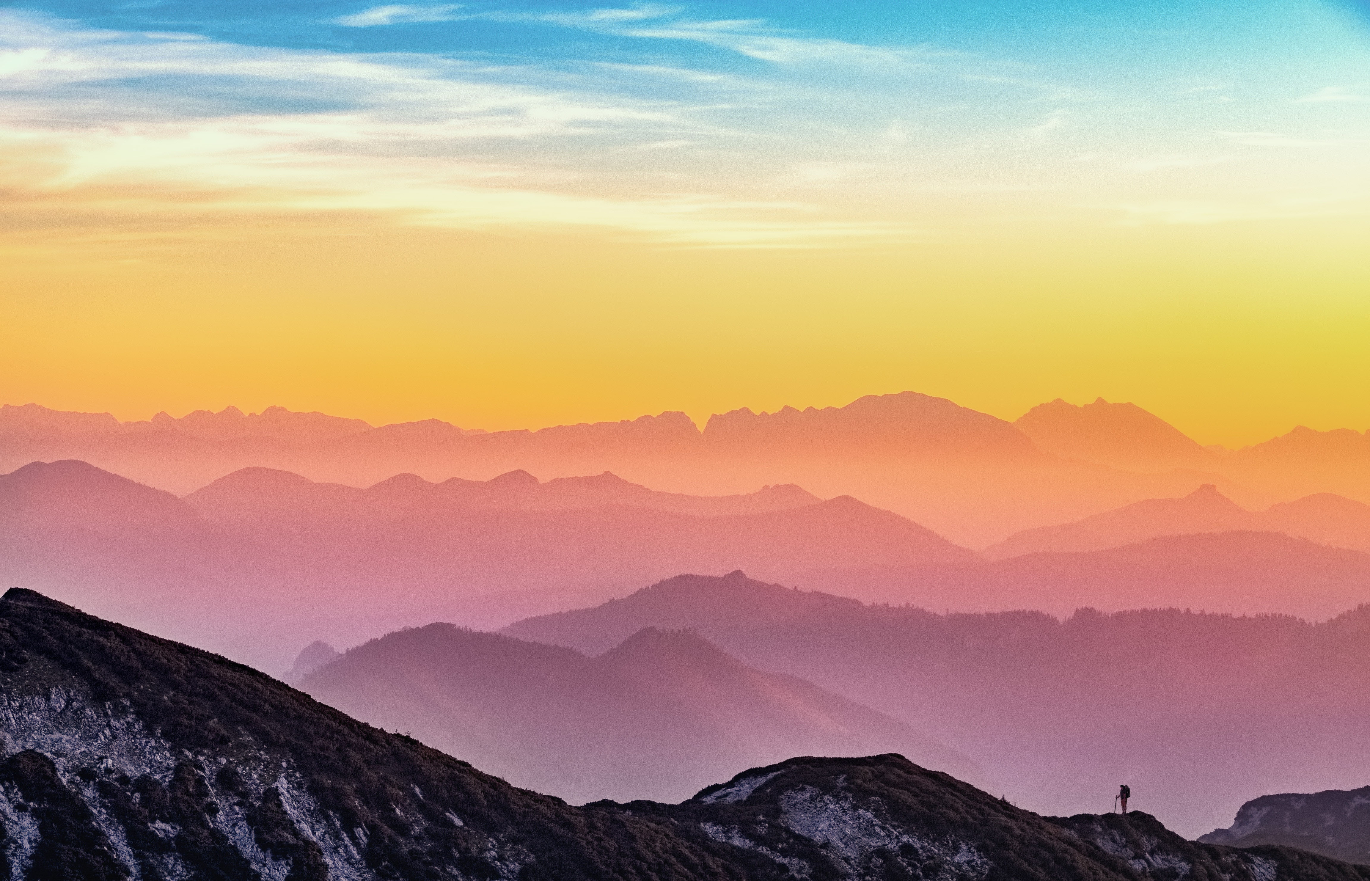 日落,山,登山者,4K风景_14255