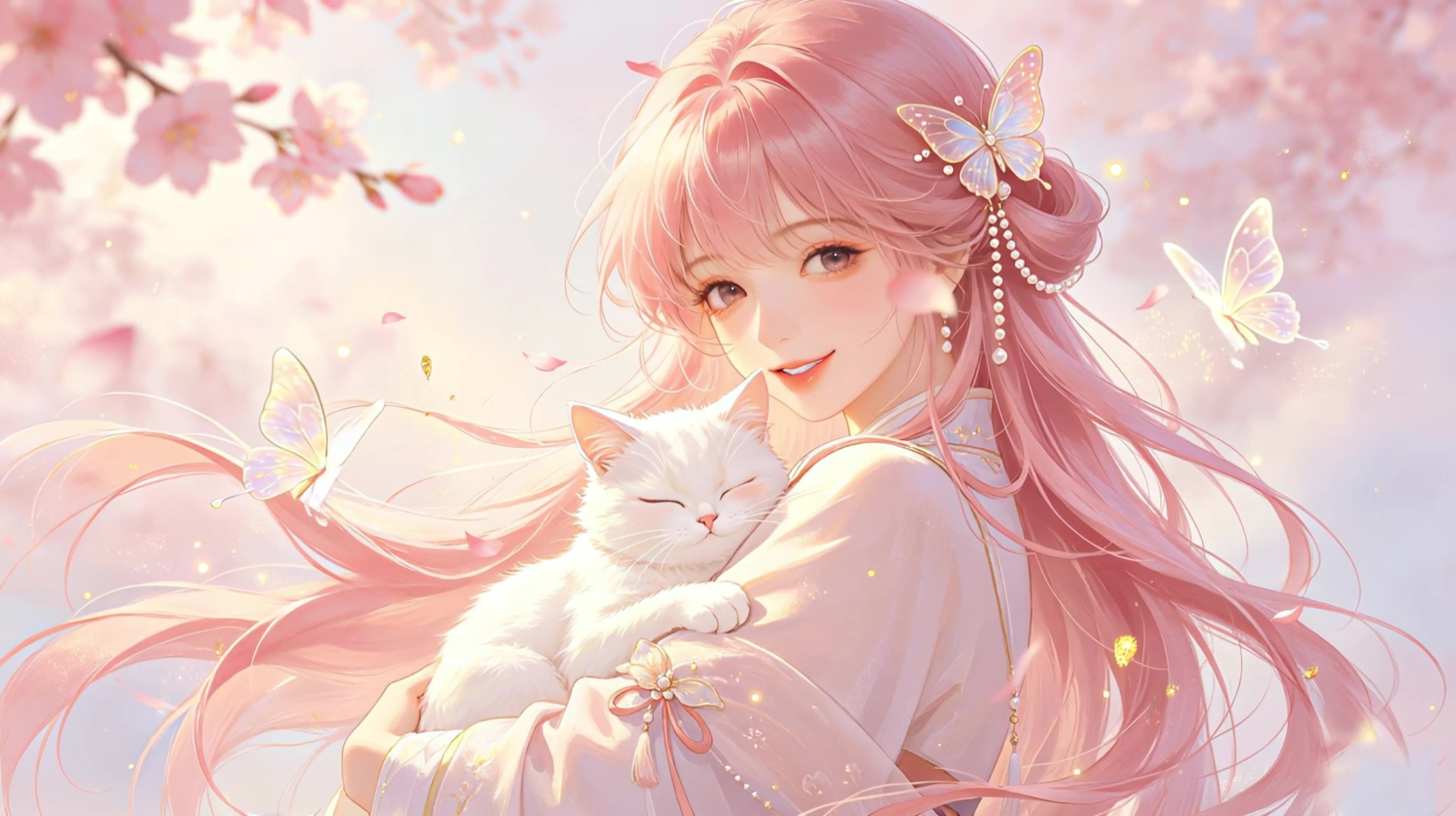 卖萌猫咪与粉色女孩