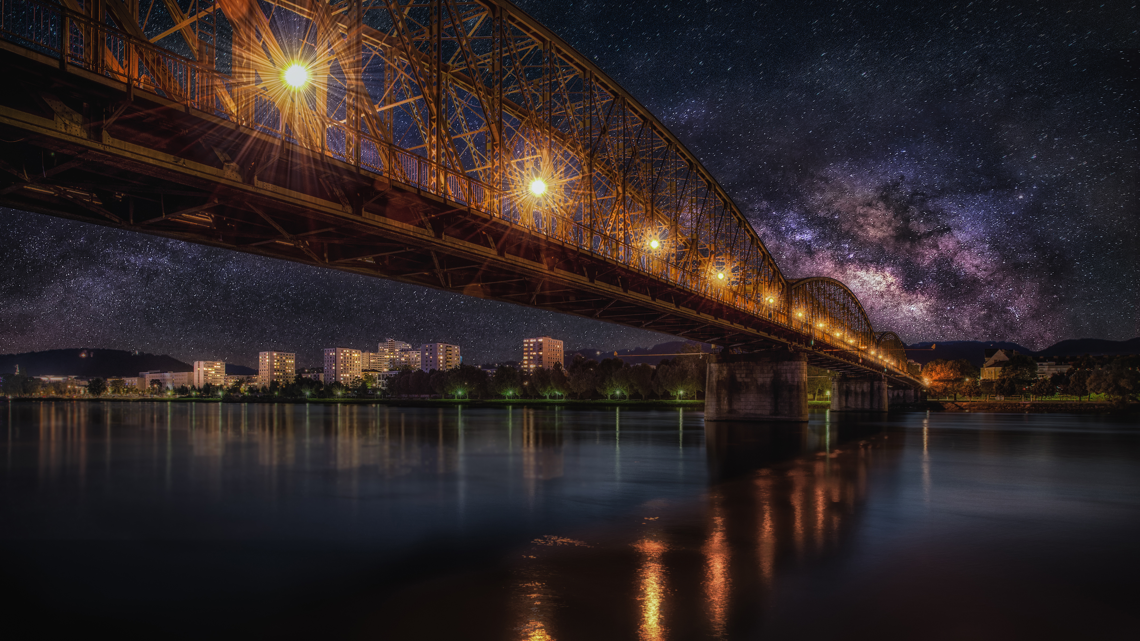 星空 桥梁 铁路 夜间风_20424