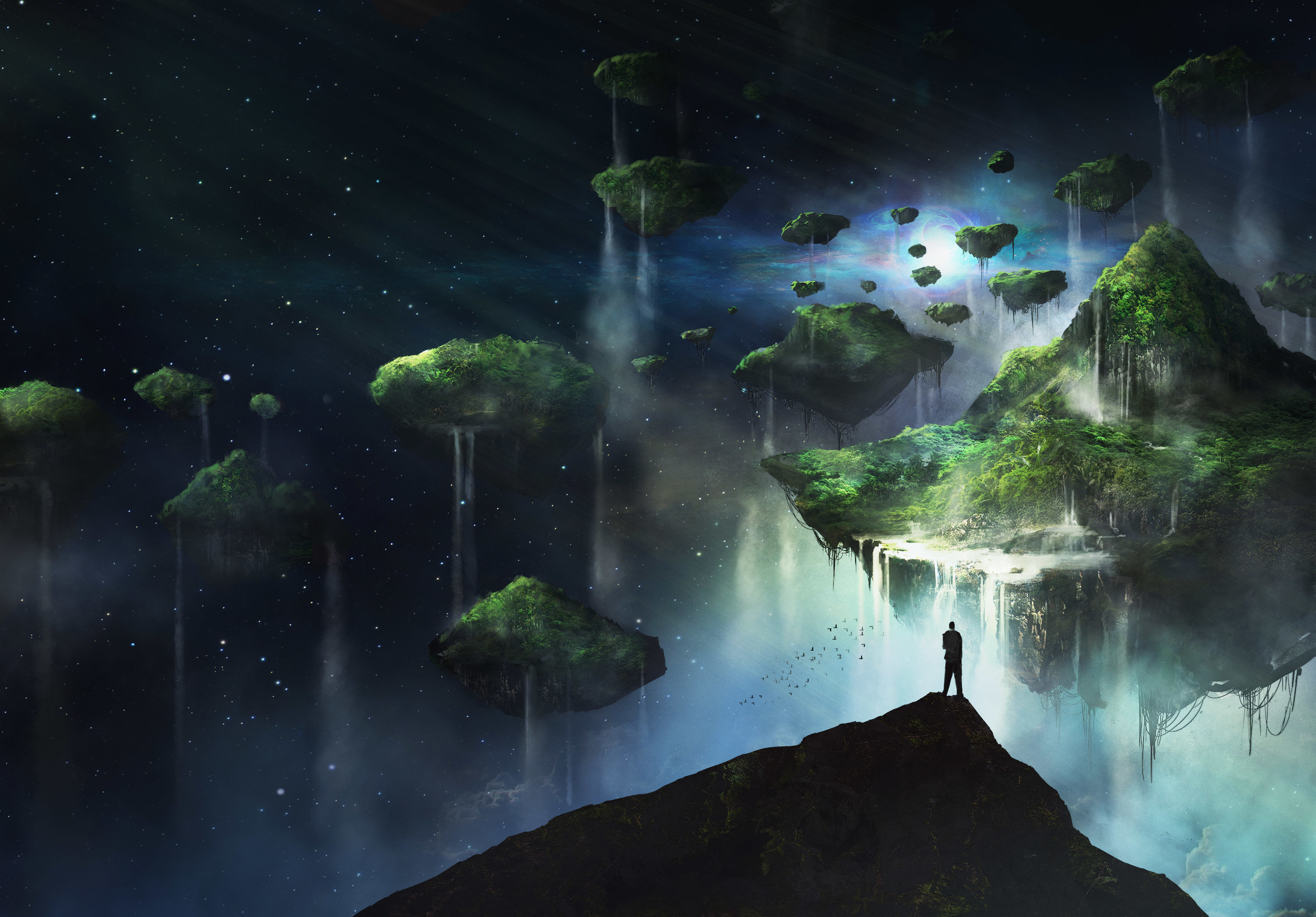星空 空中的石头 瀑布_13463