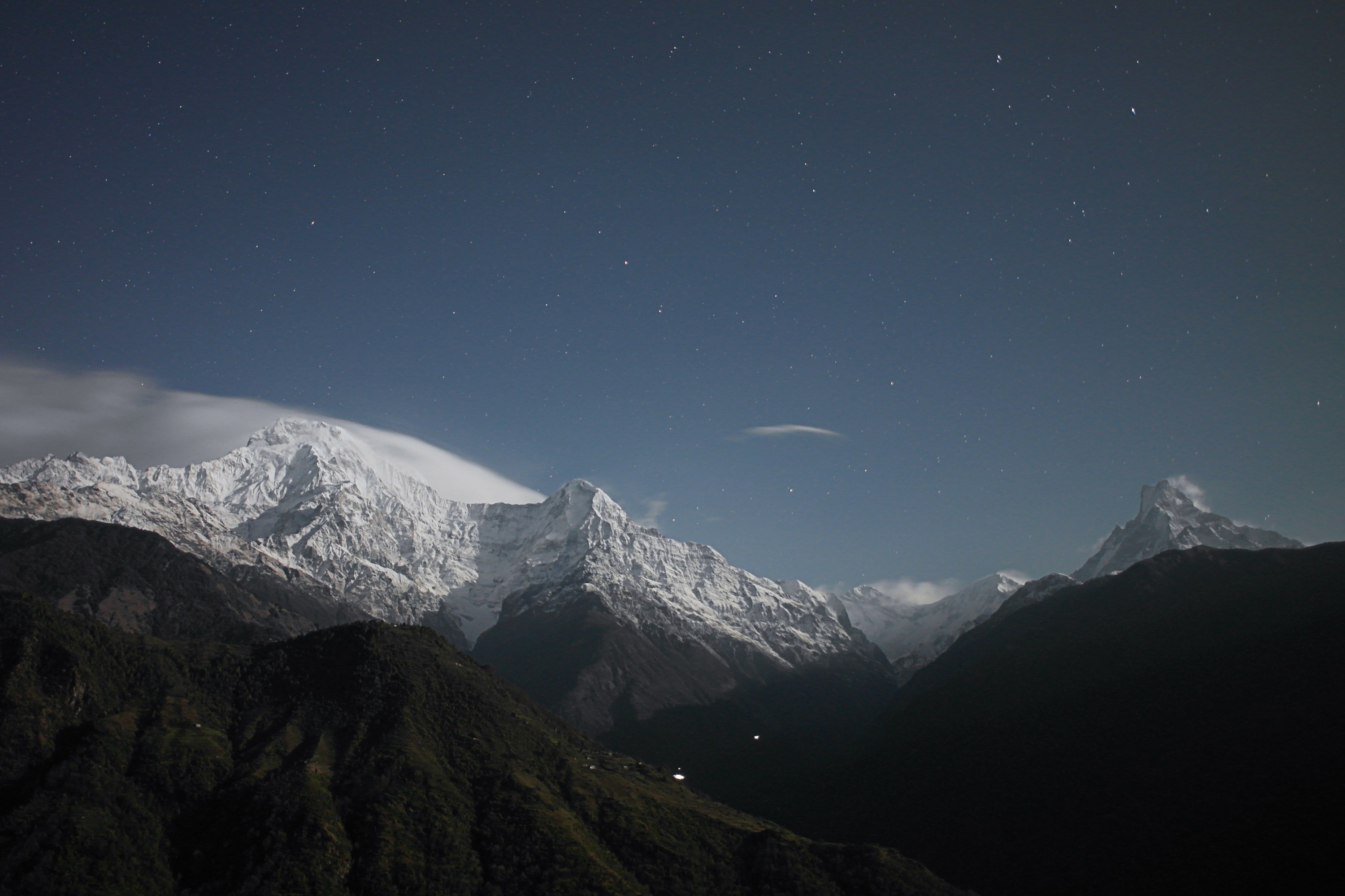 星空下美丽的雪山摄影图_3326