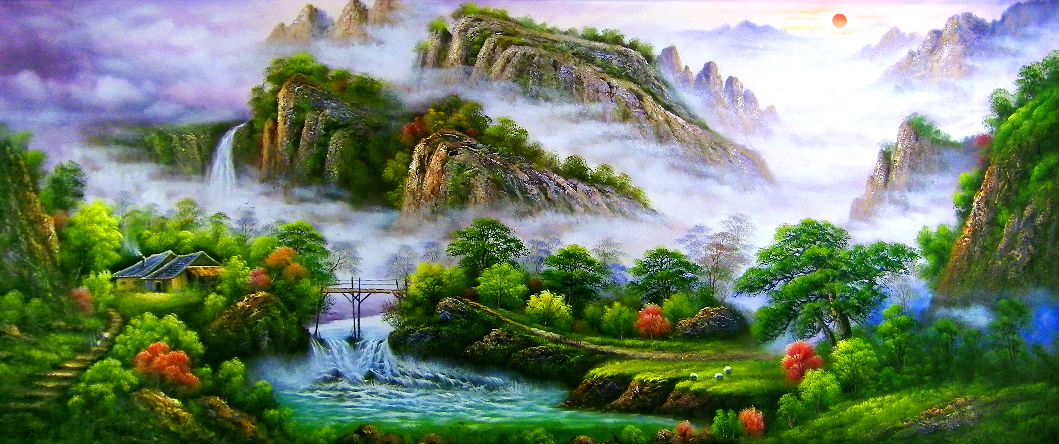 春山烟雨油画高清图片_4474