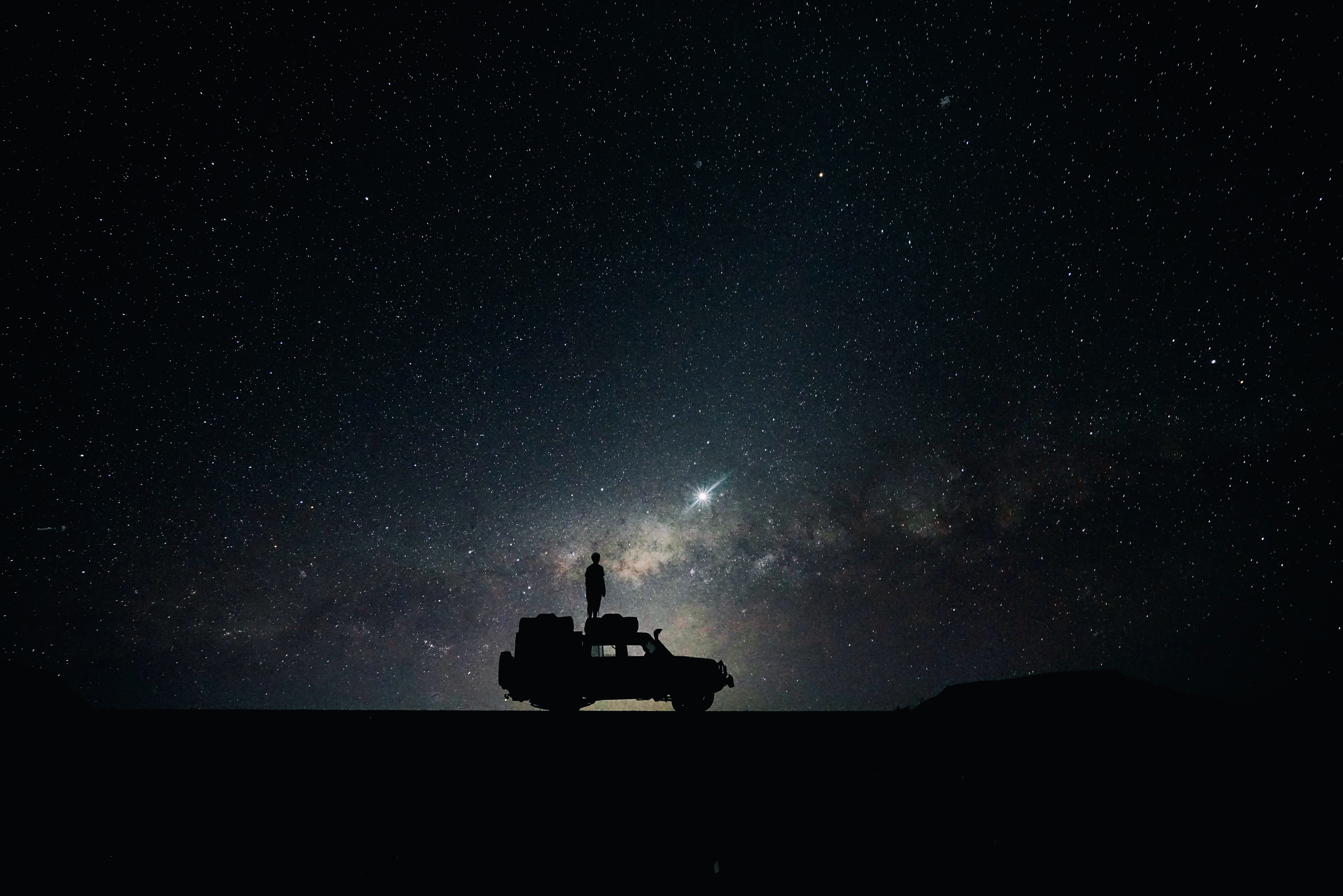 晚上 星星 星空 旅行车_7722