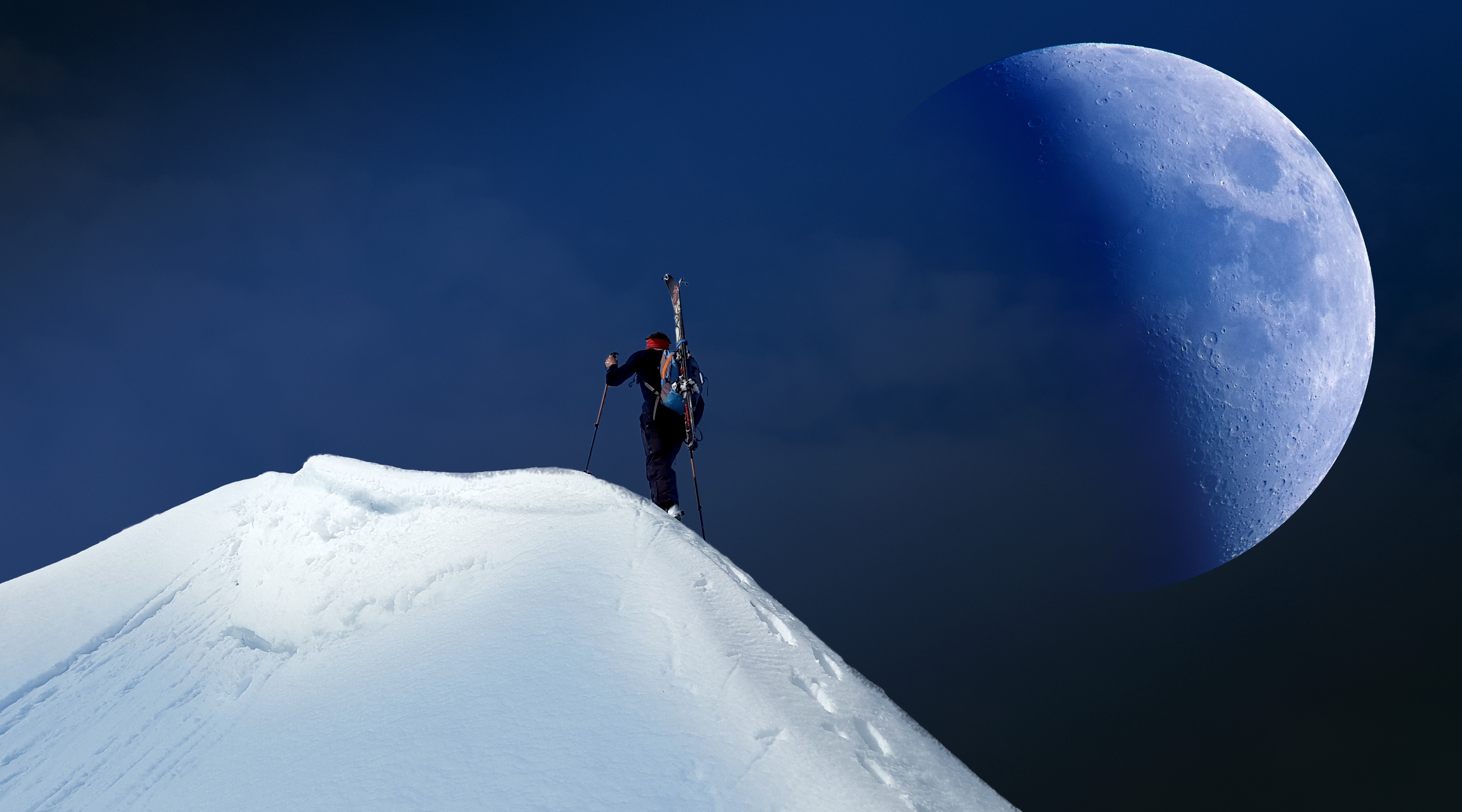 月球 山 雪 登山者 天空_7464