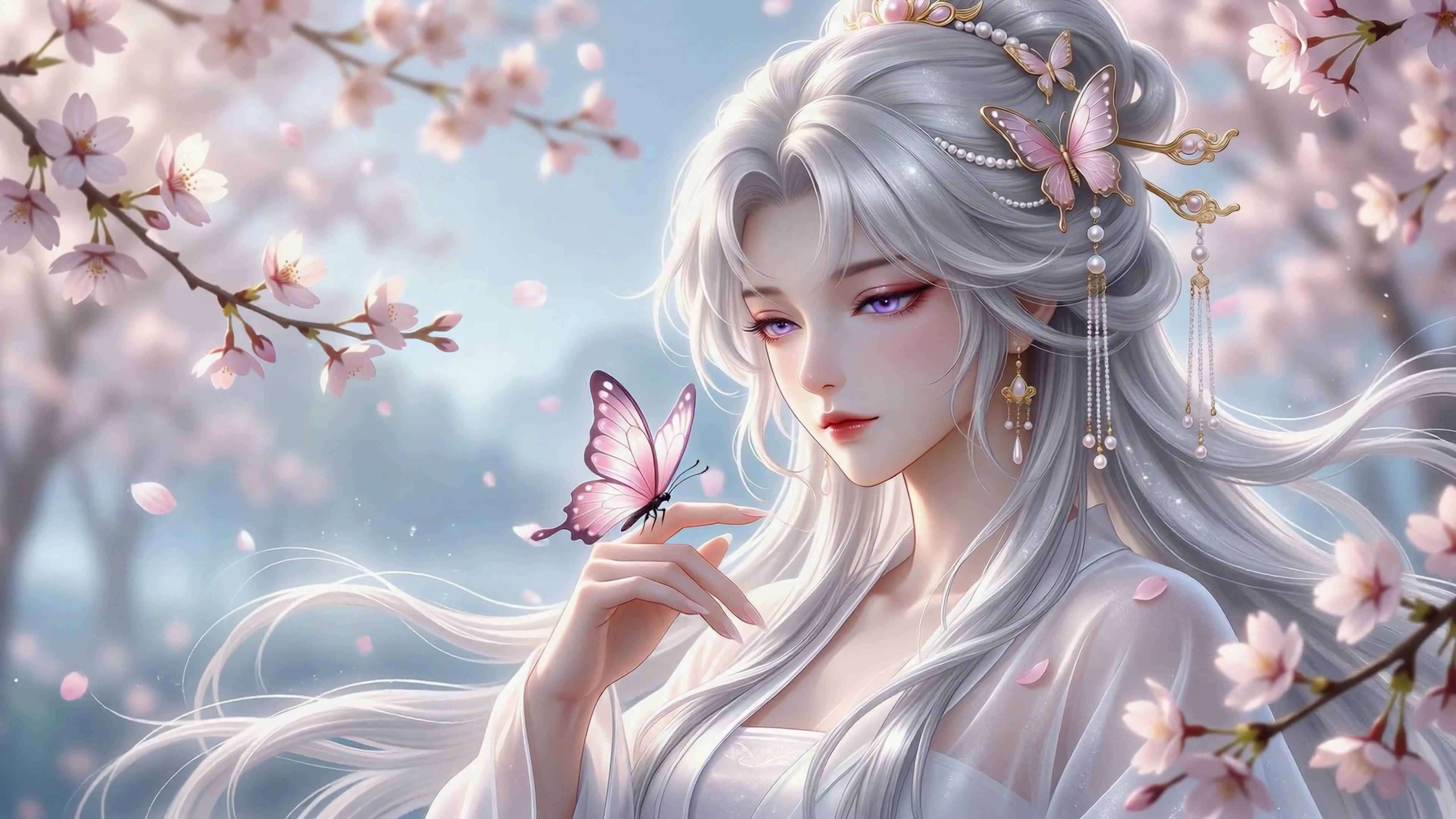樱下蝶语白发美人
