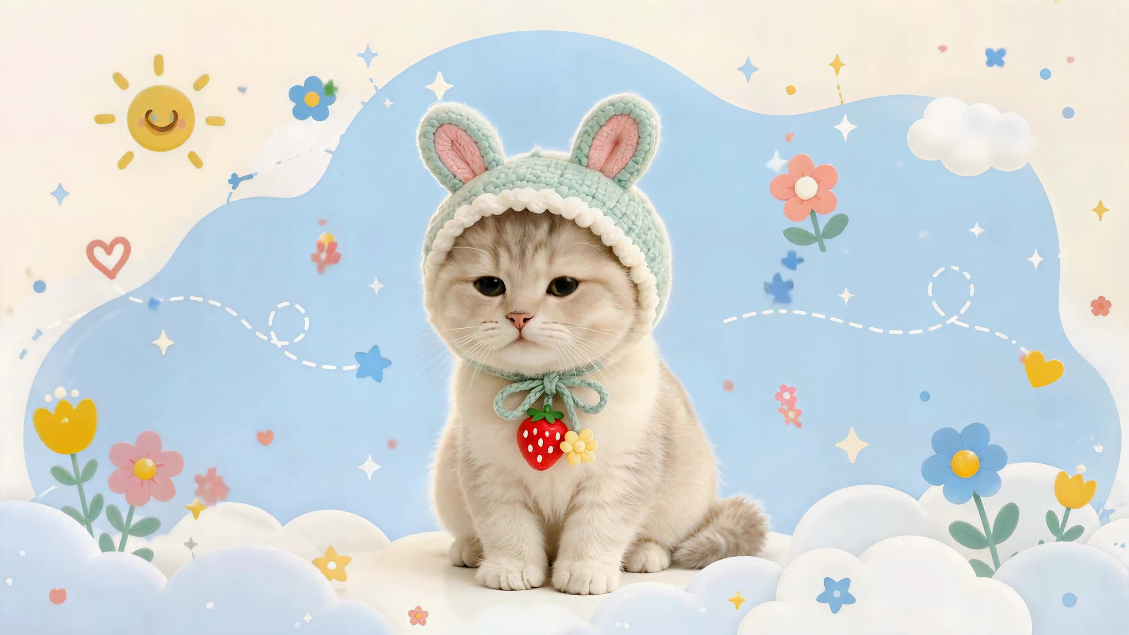 戴兔耳帽的软萌小奶猫