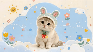 戴兔耳帽的软萌小奶猫