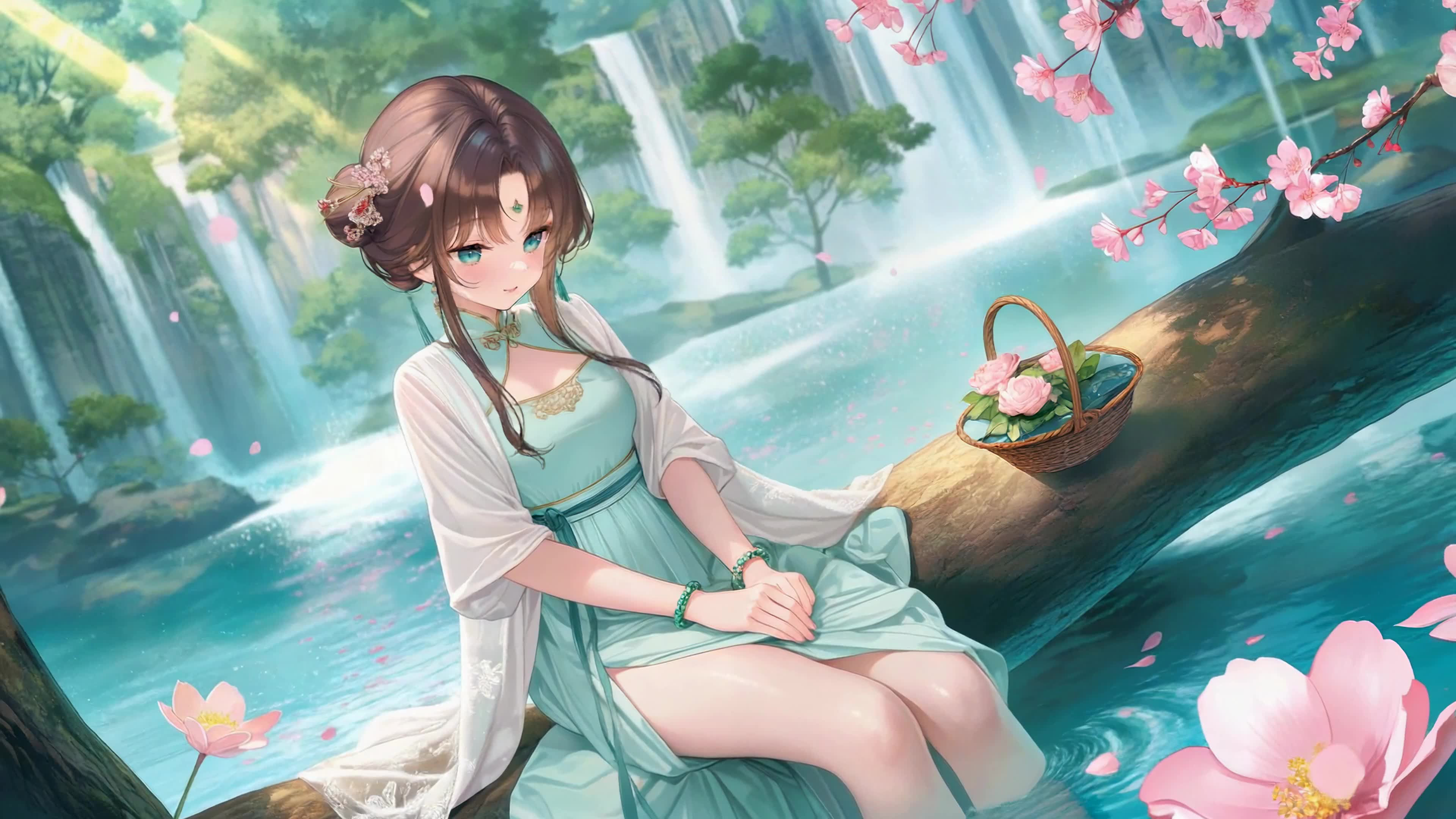 溪边闲坐的古风少女