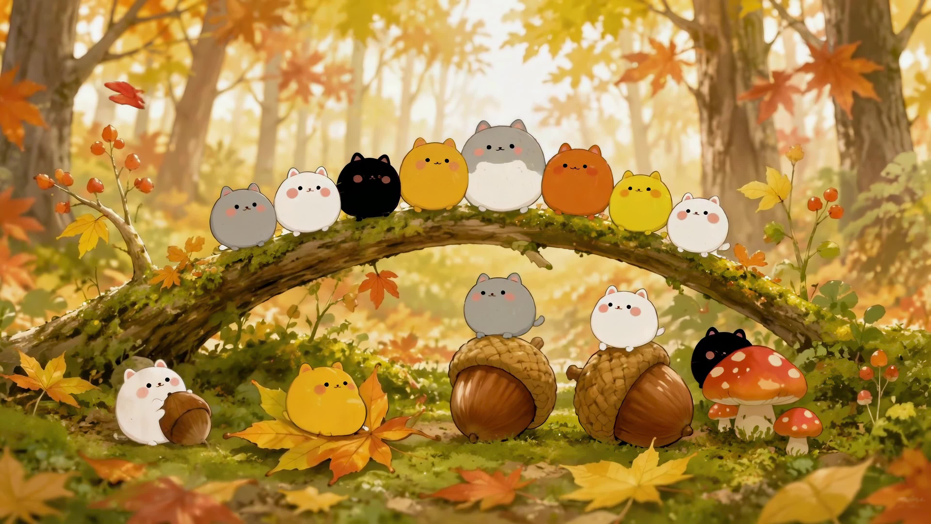 秋日林间萌猫聚会