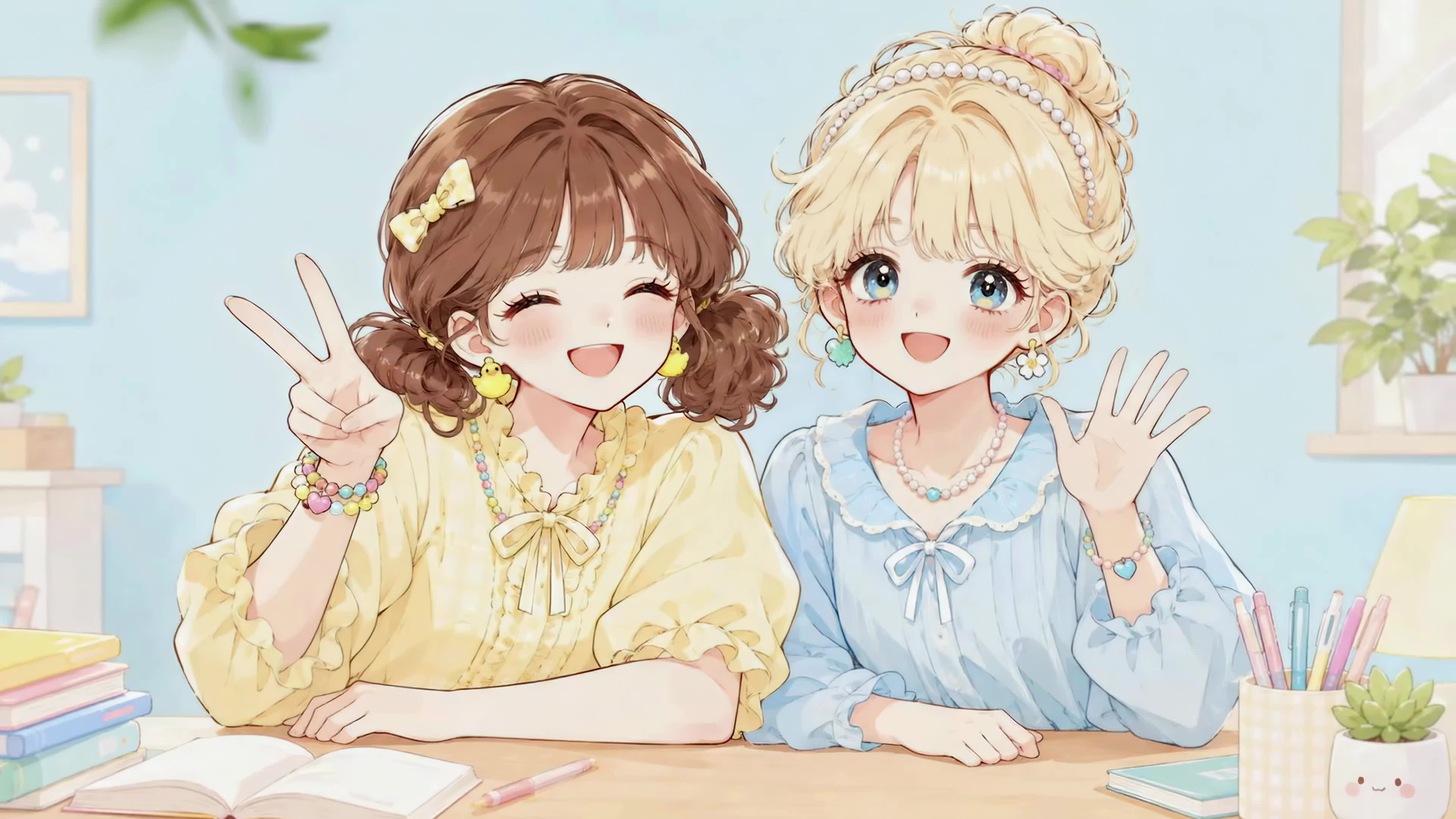 书桌前的元气少女