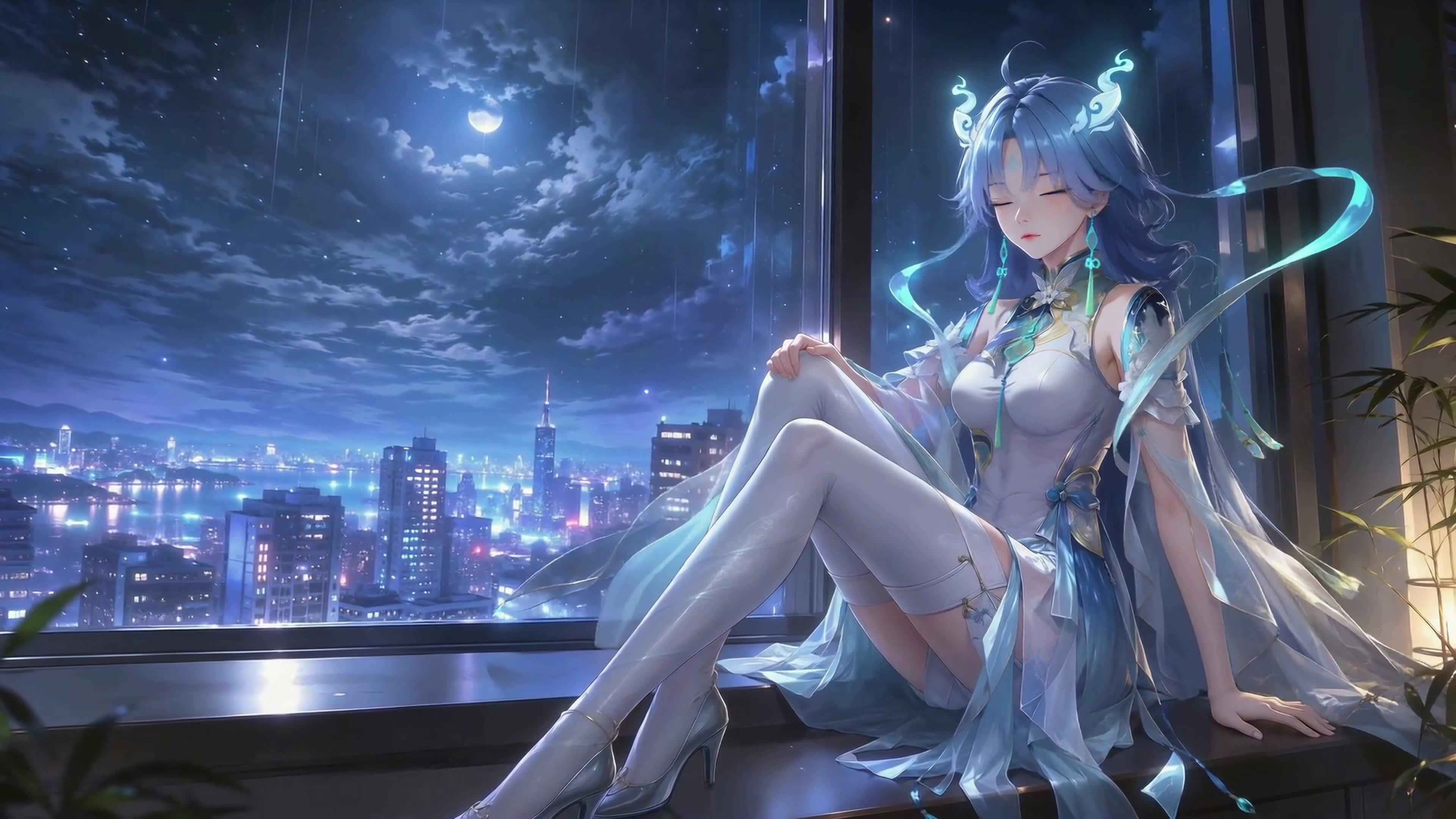 雨夜窗边清宵