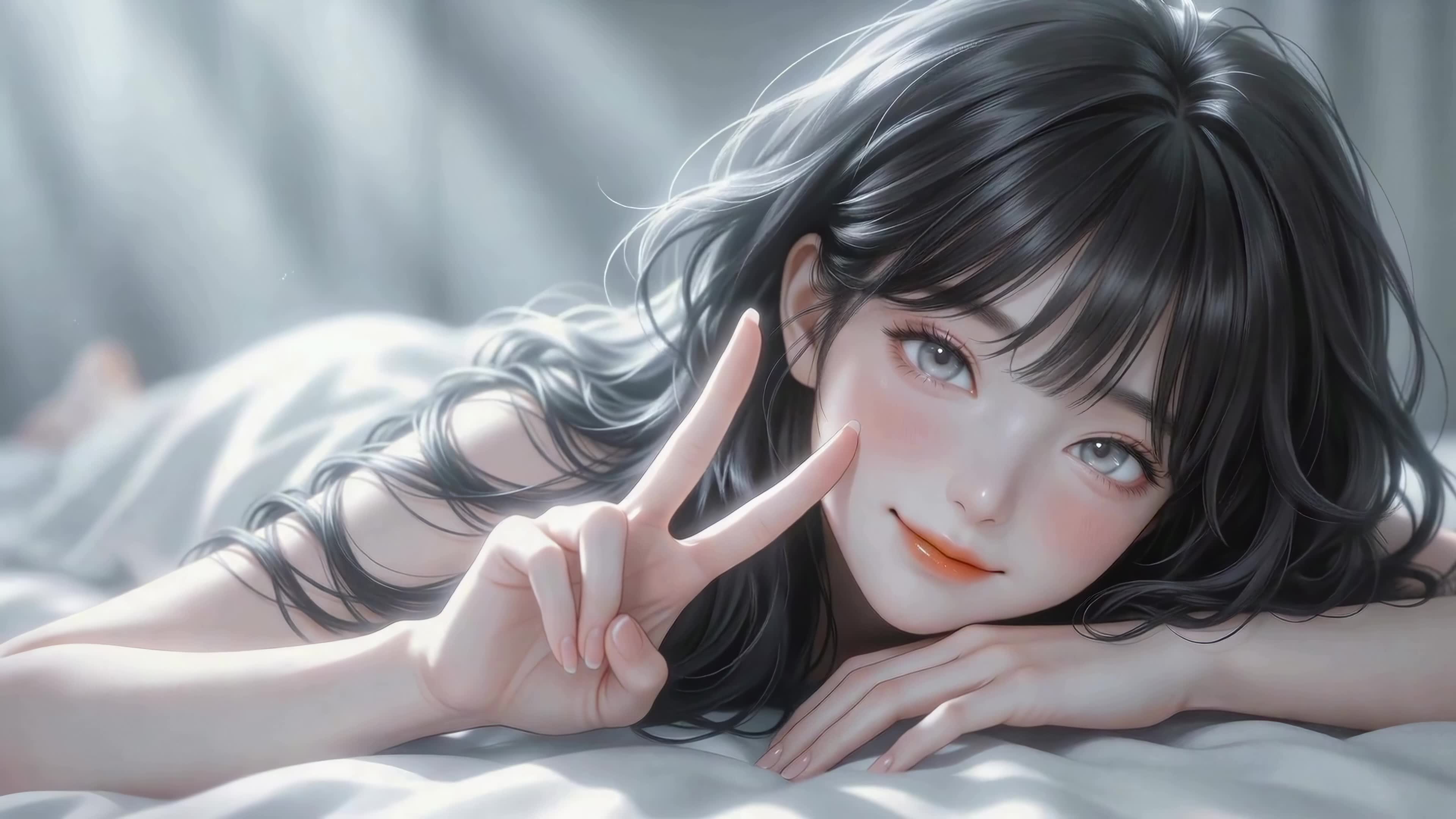 柔光卧室黑发少女