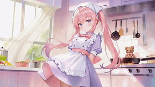 暖光厨房粉发少女