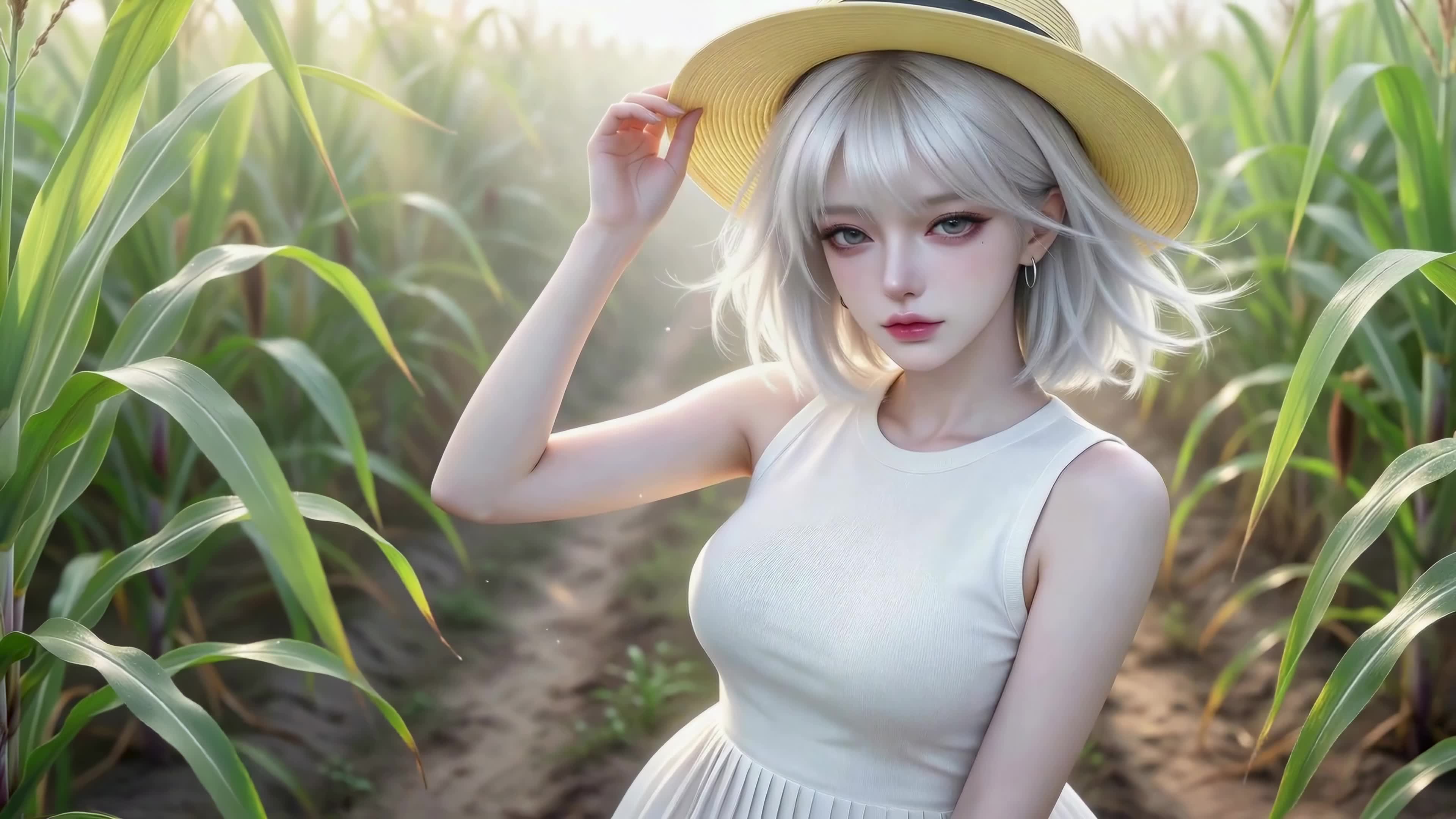 田间草帽少女
