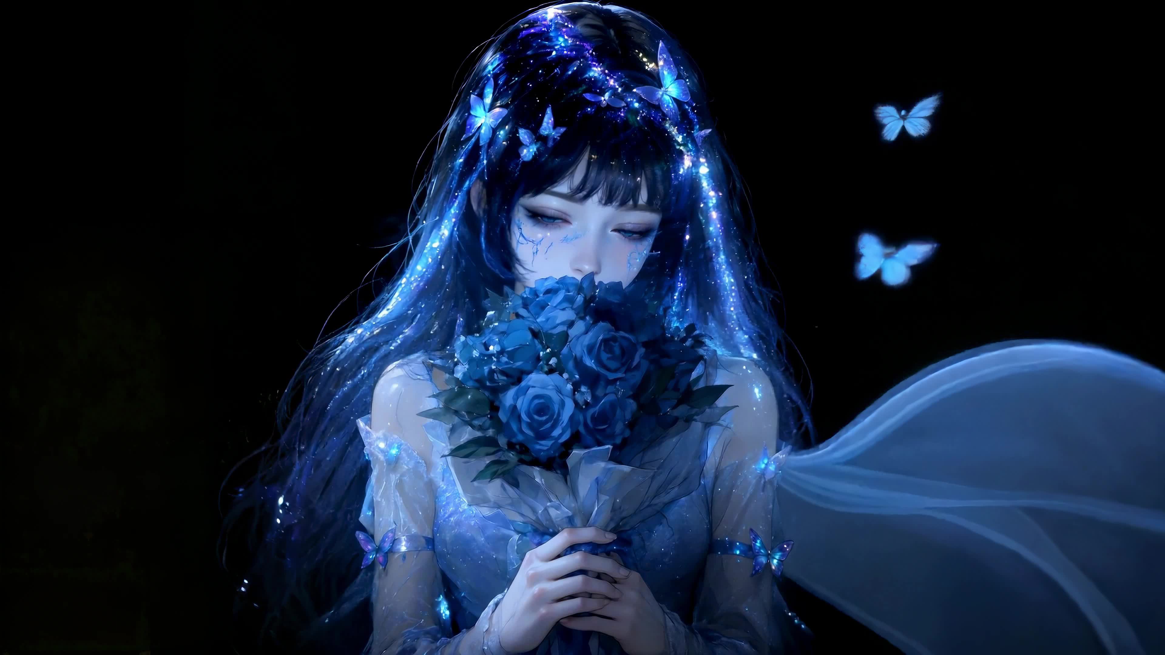 暗夜蓝蝶玫瑰少女