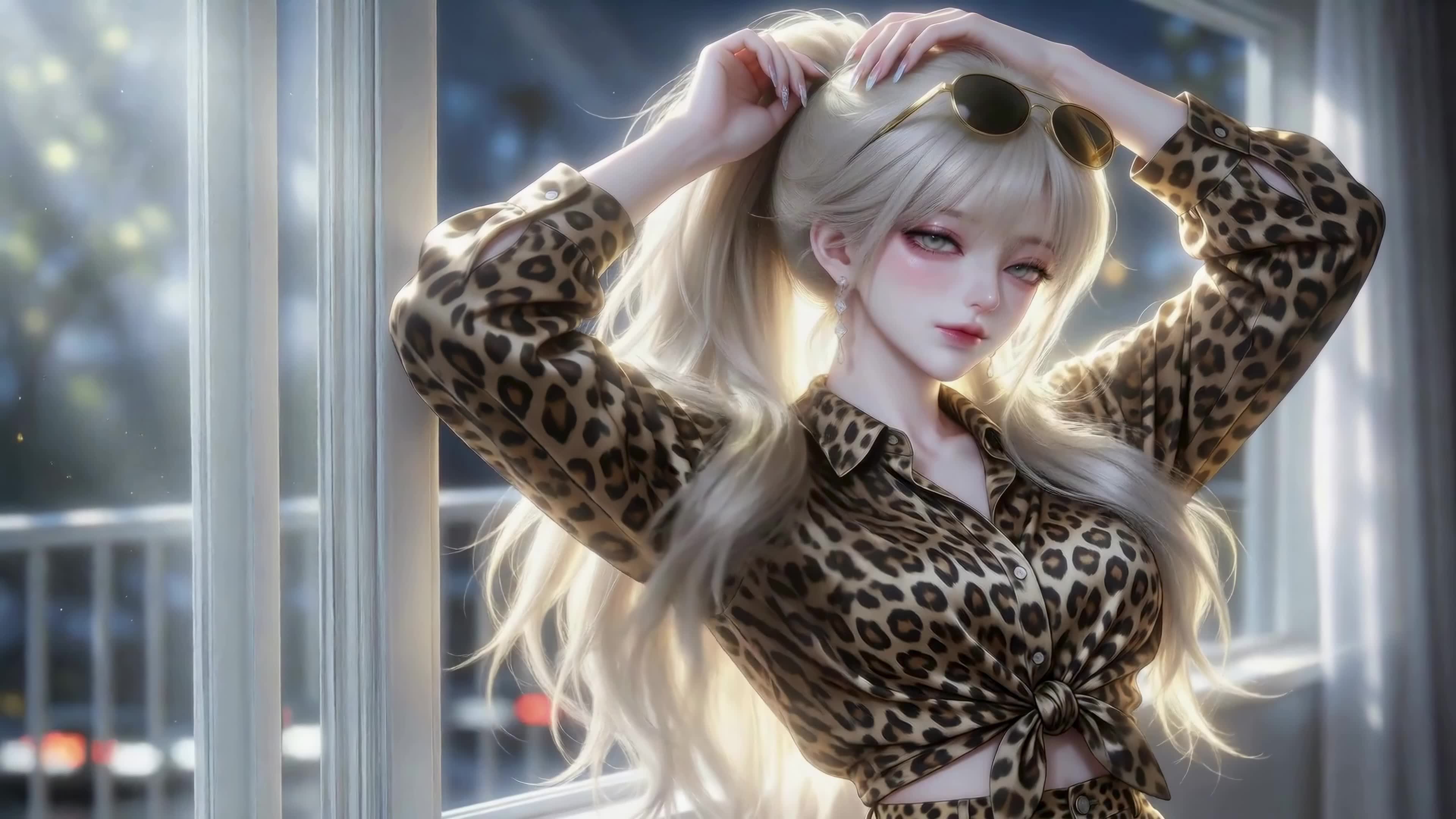 窗边酷飒银发少女