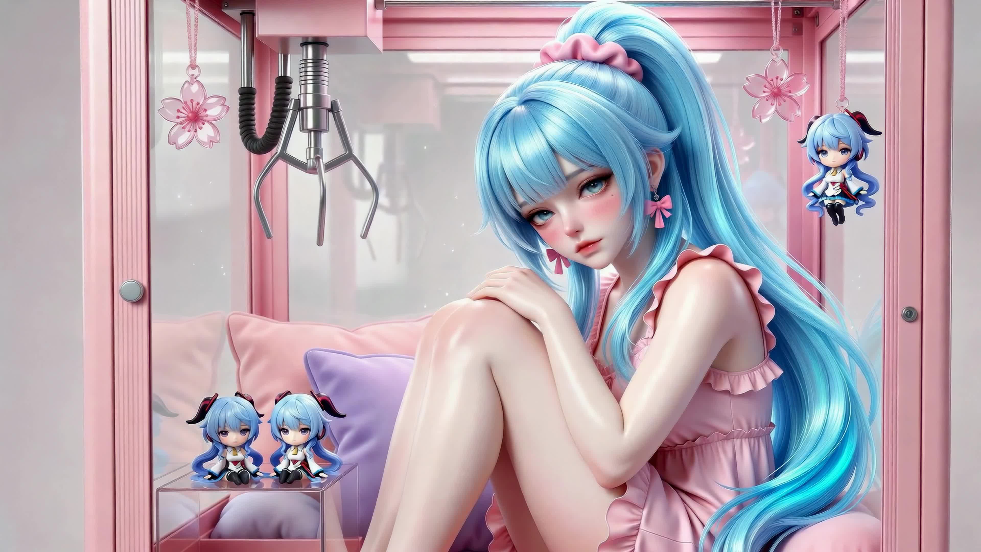 娃娃机内的蓝发少女