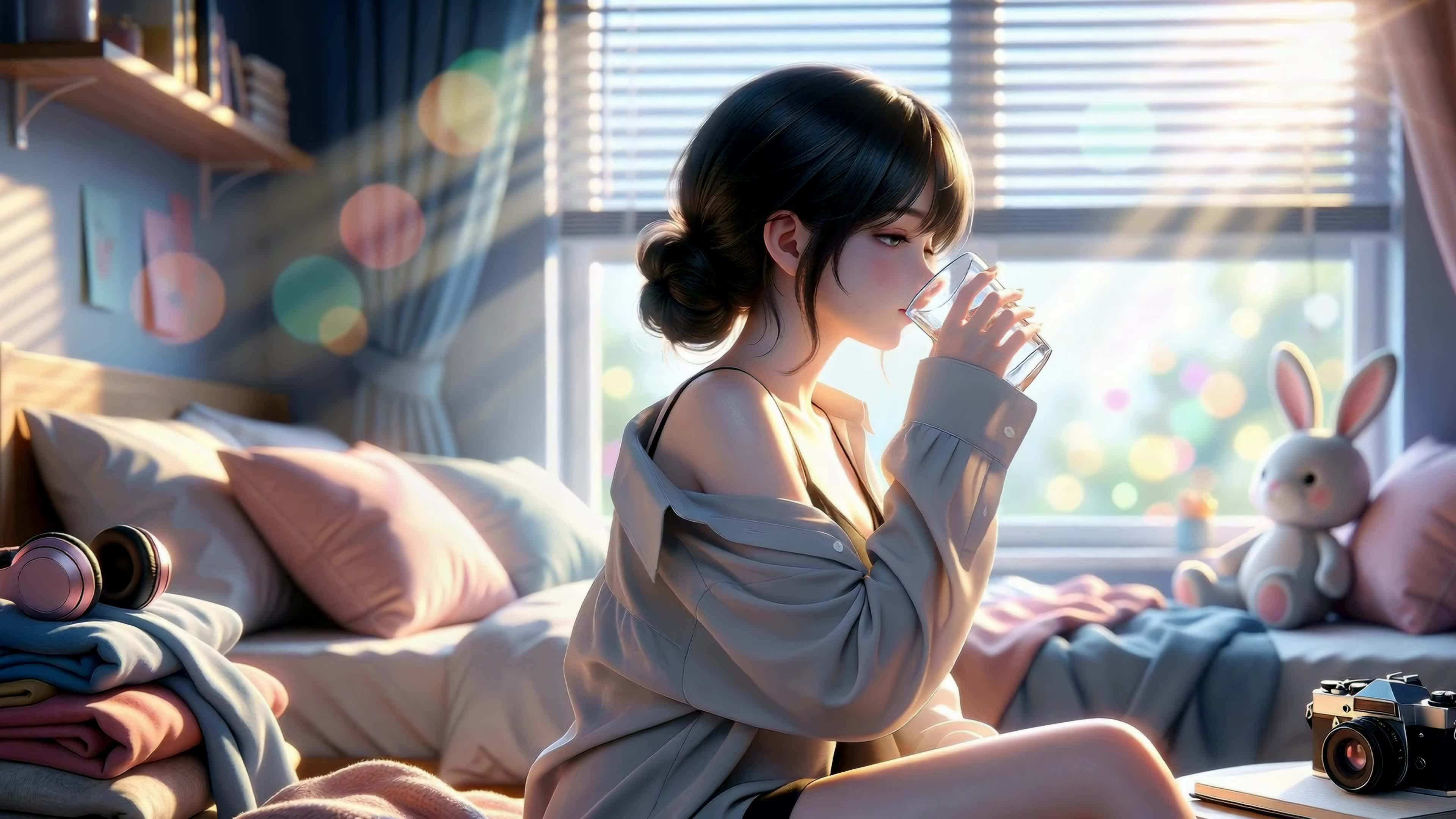 晨光下的卧室少女