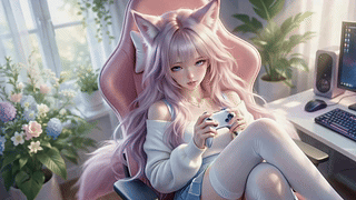 粉发狐耳休闲电竞少女