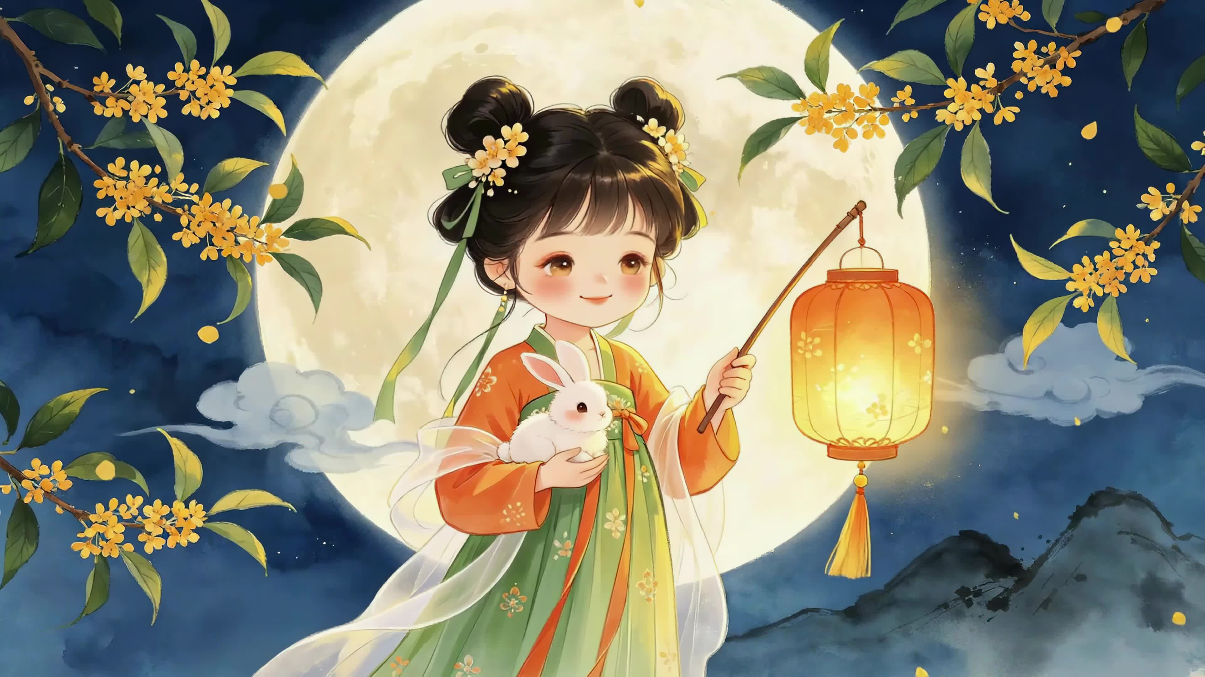 中秋月夜提灯少女