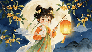 中秋月夜提灯少女