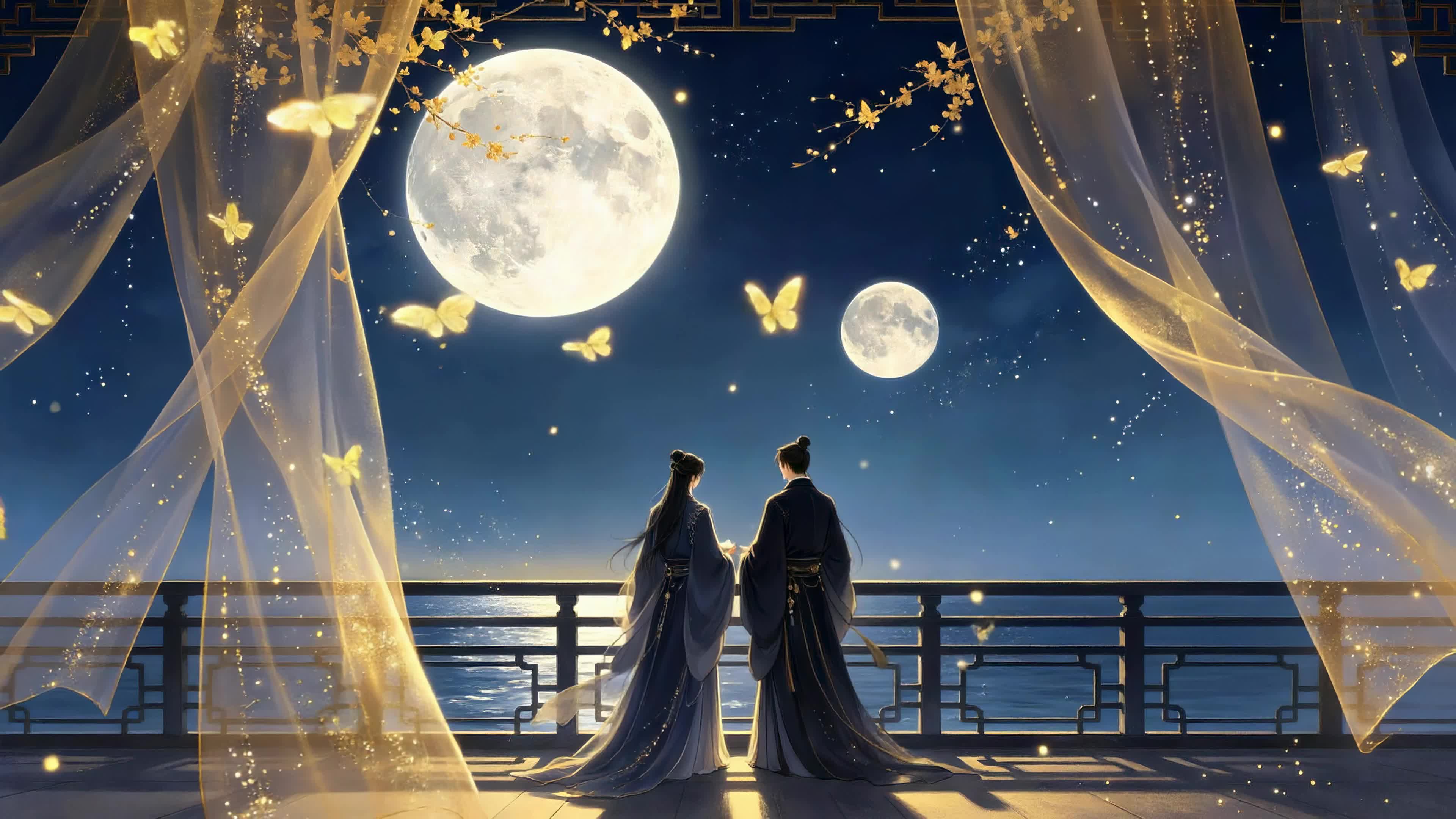 月夜凭栏共赏清辉