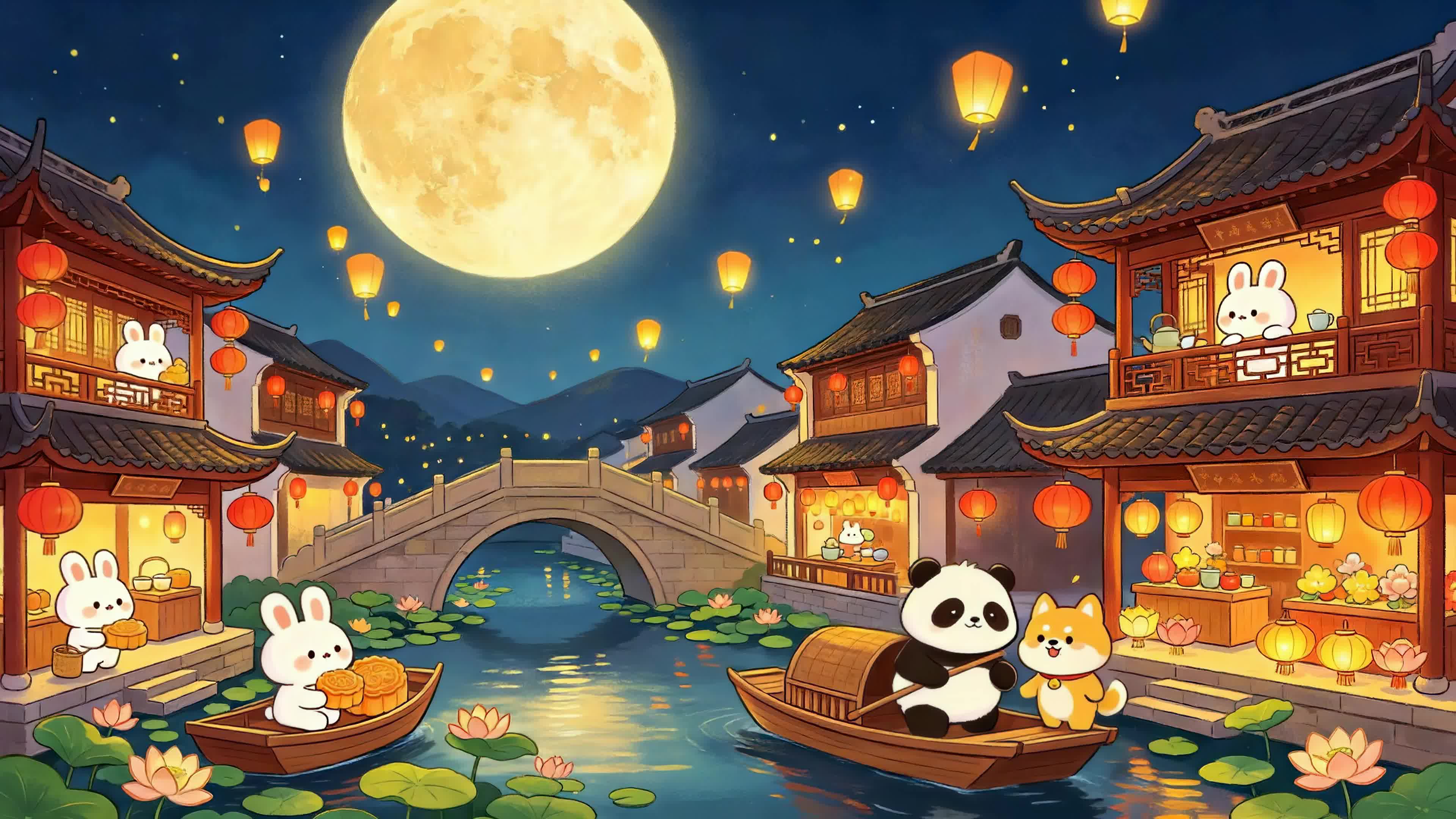 中秋月夜水乡闲游