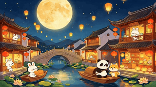 中秋月夜水乡闲游