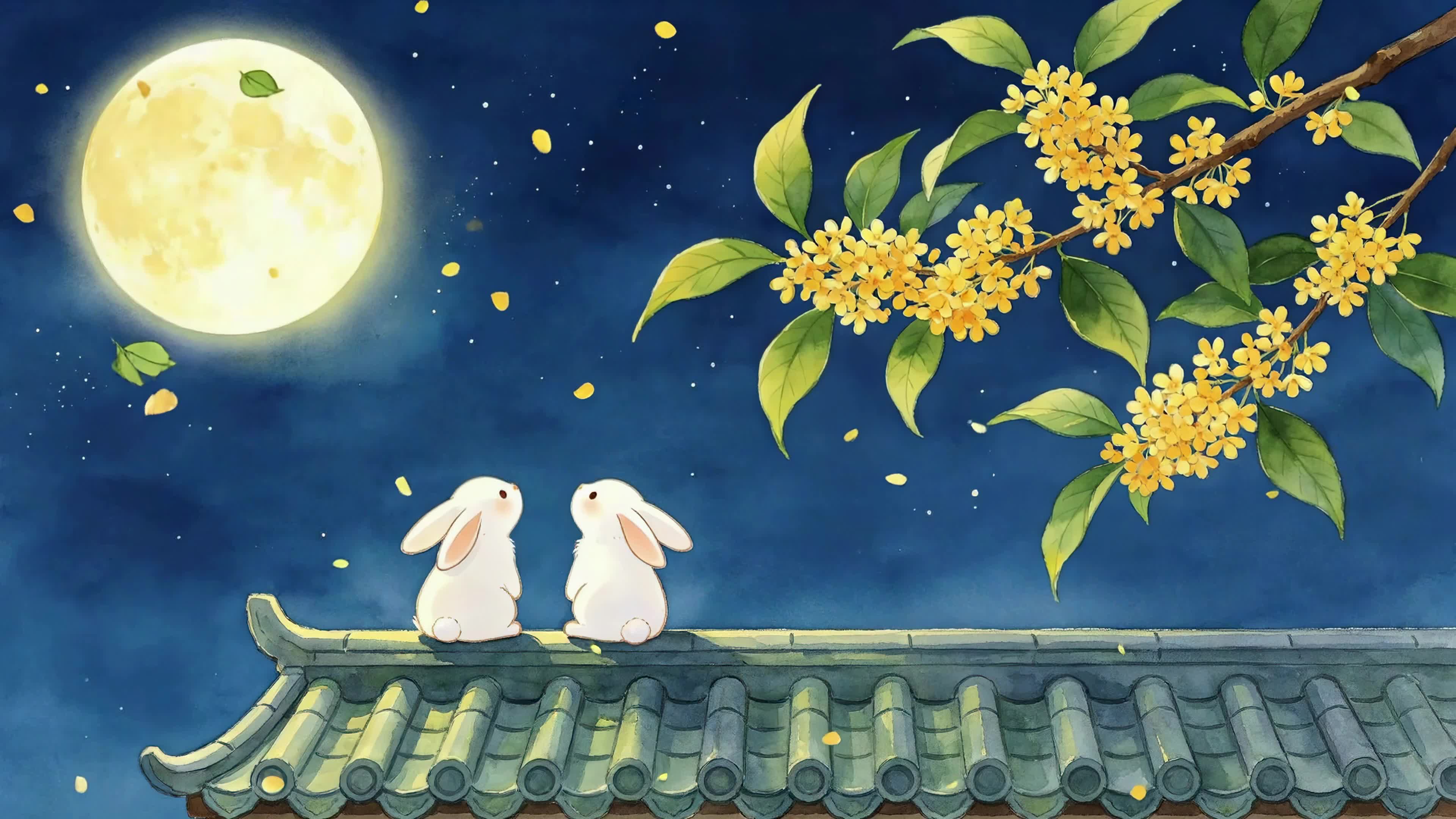 秋夜月下玉兔赏桂