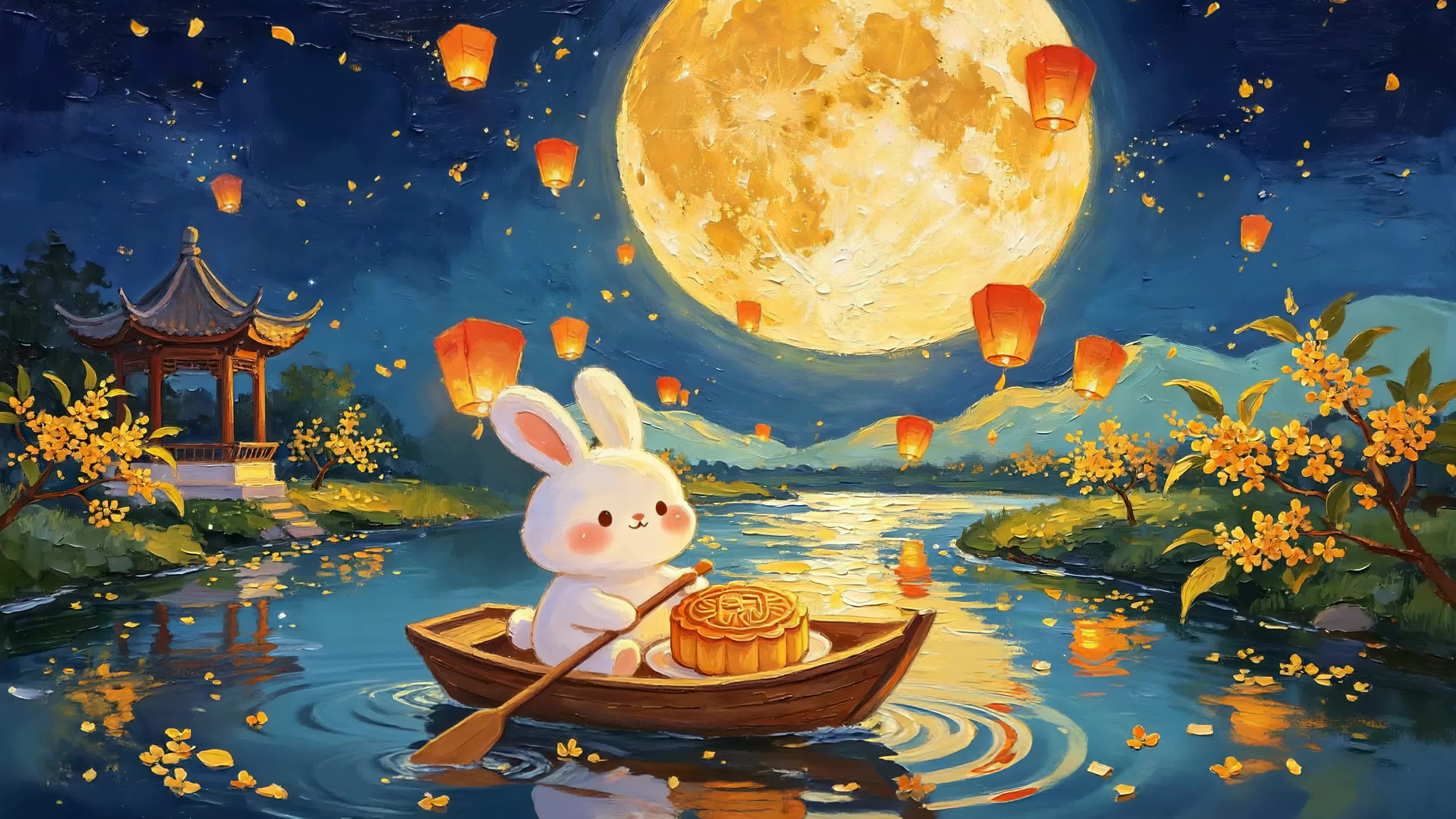 中秋月夜泛舟赏月