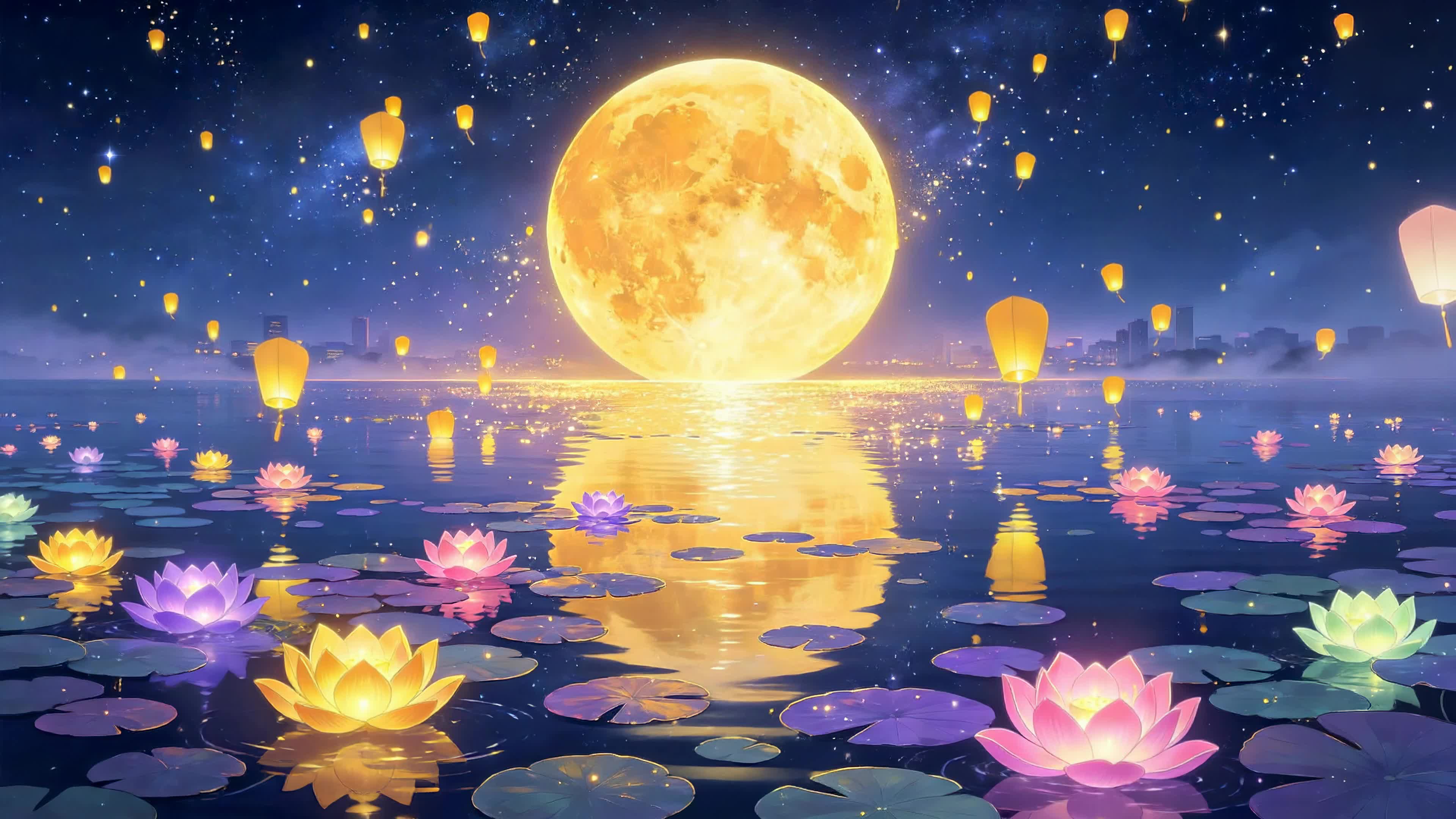 满月星河荷灯夜