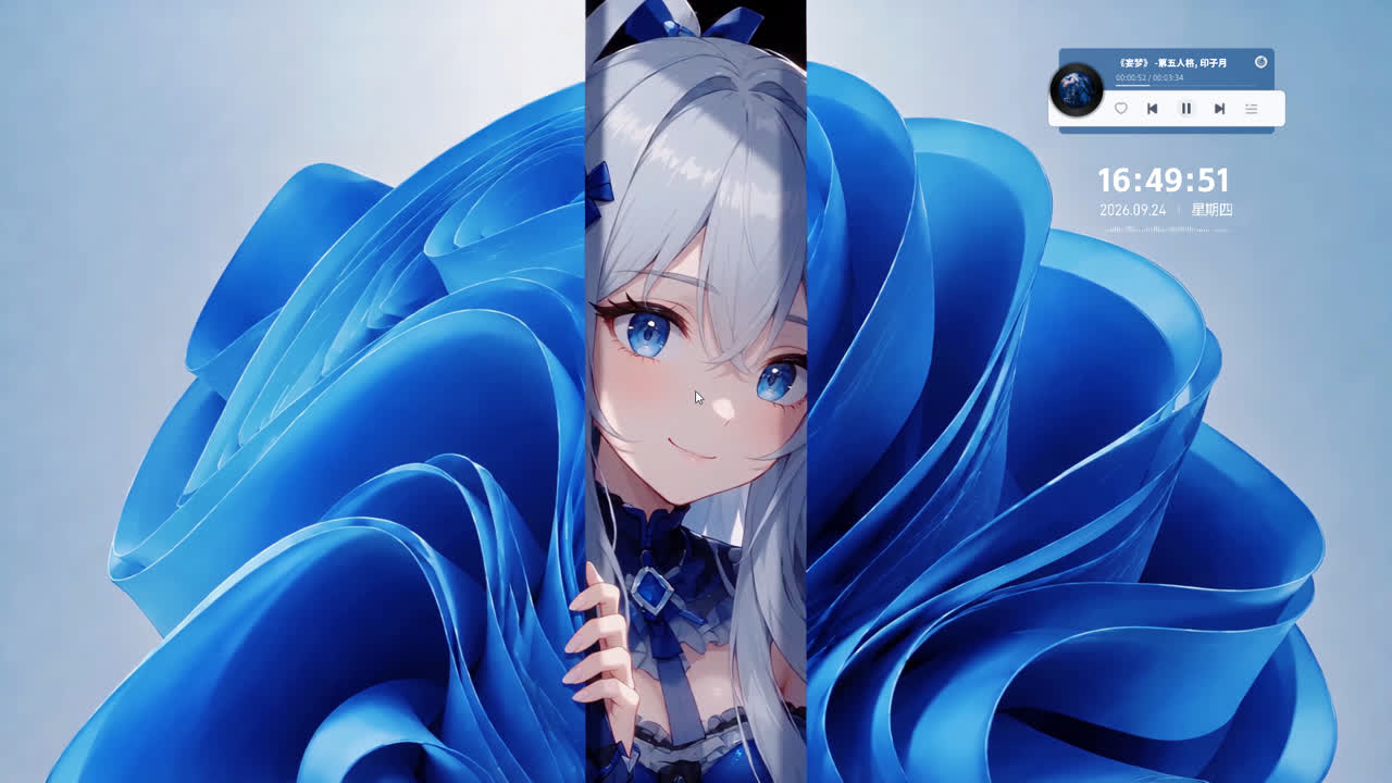 蓝绸帷幕下的 Win11 娘·云音乐特别版