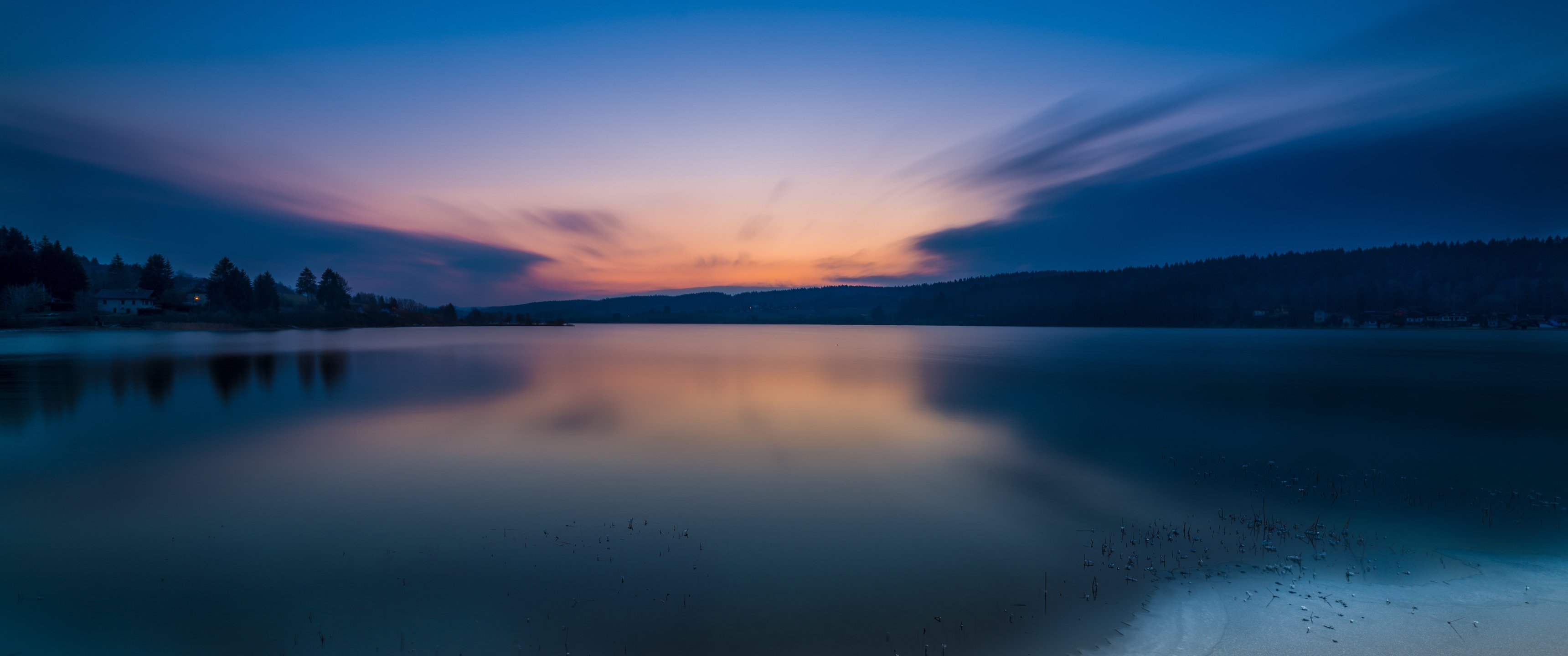 湖 日落 地平线3440x144_19694