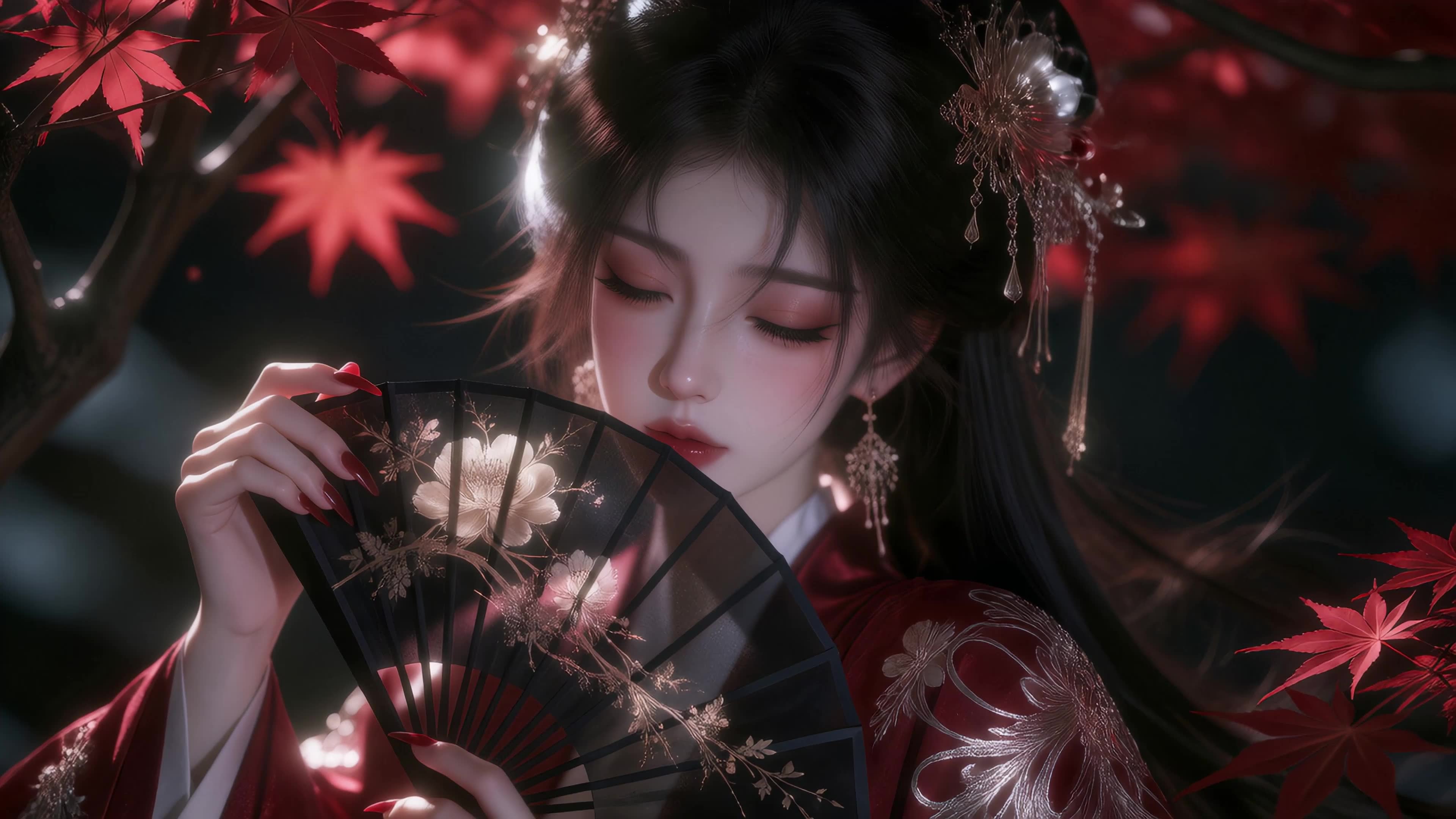红叶执扇