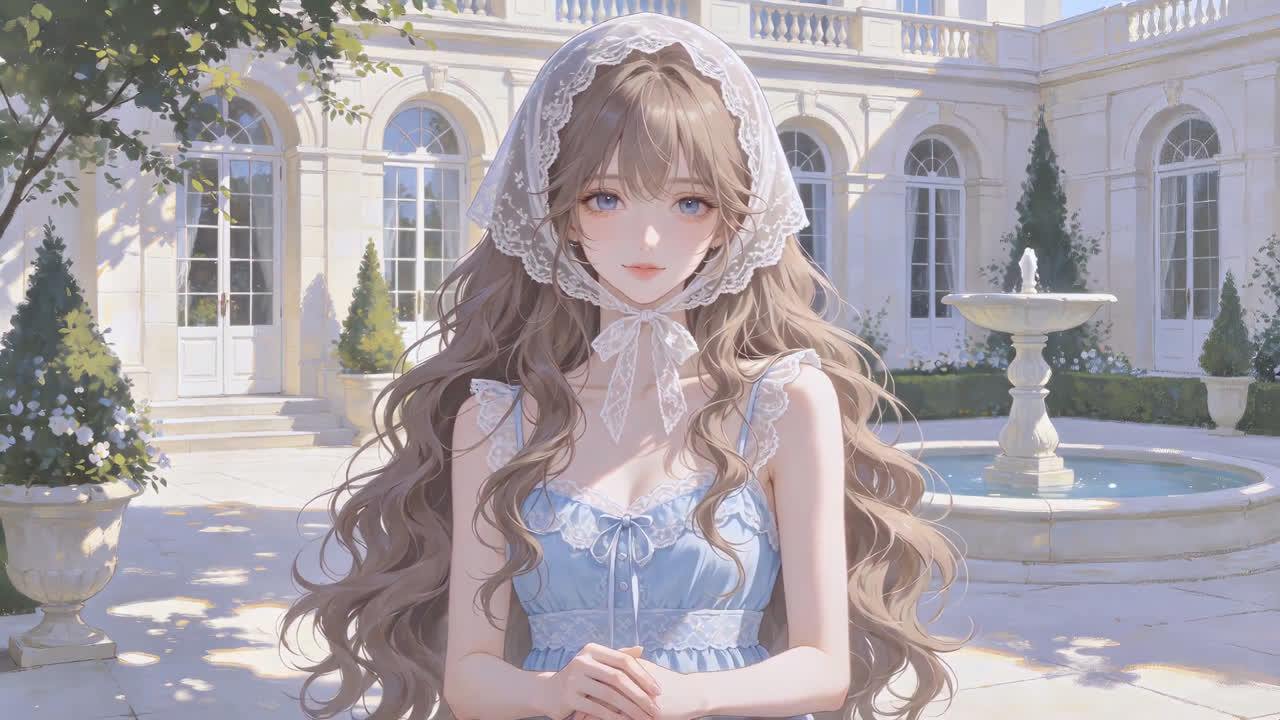 喷泉旁的少女