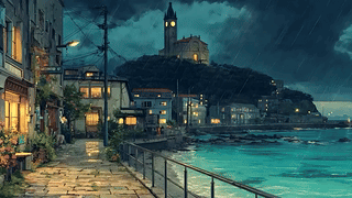 雨夜小镇