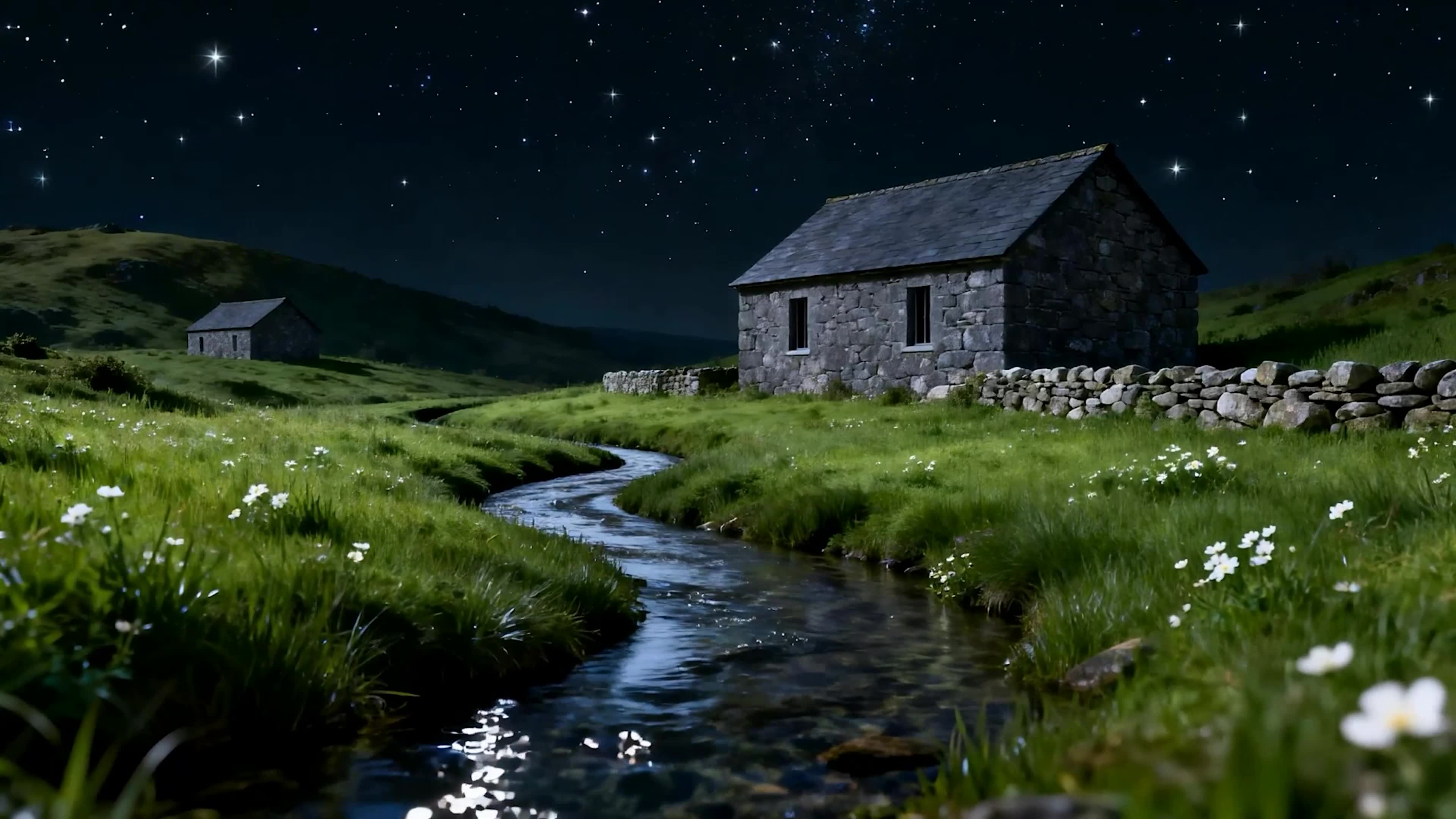夜景树木河流