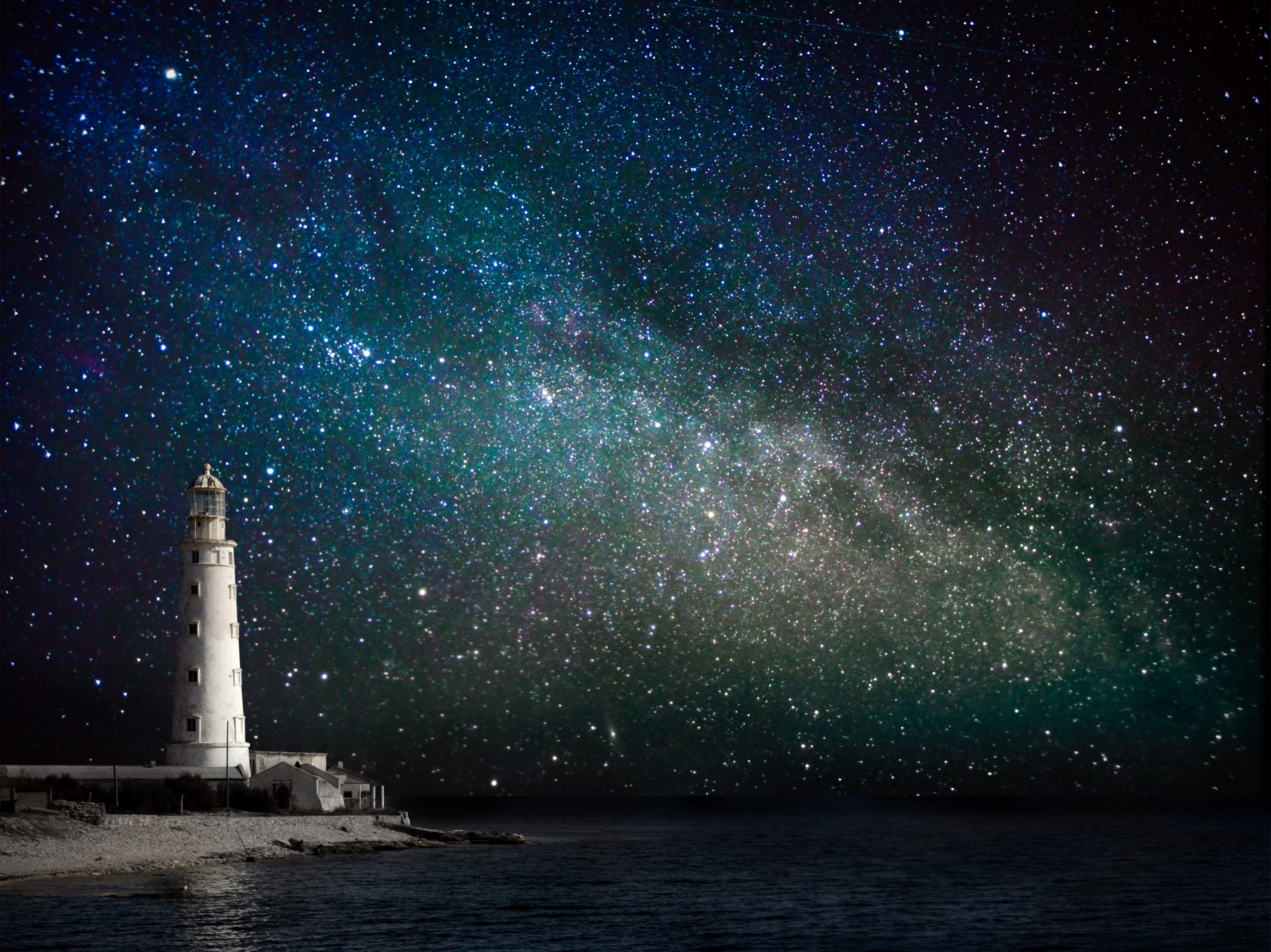 海岸 灯塔 夜空 星空 4K_9620