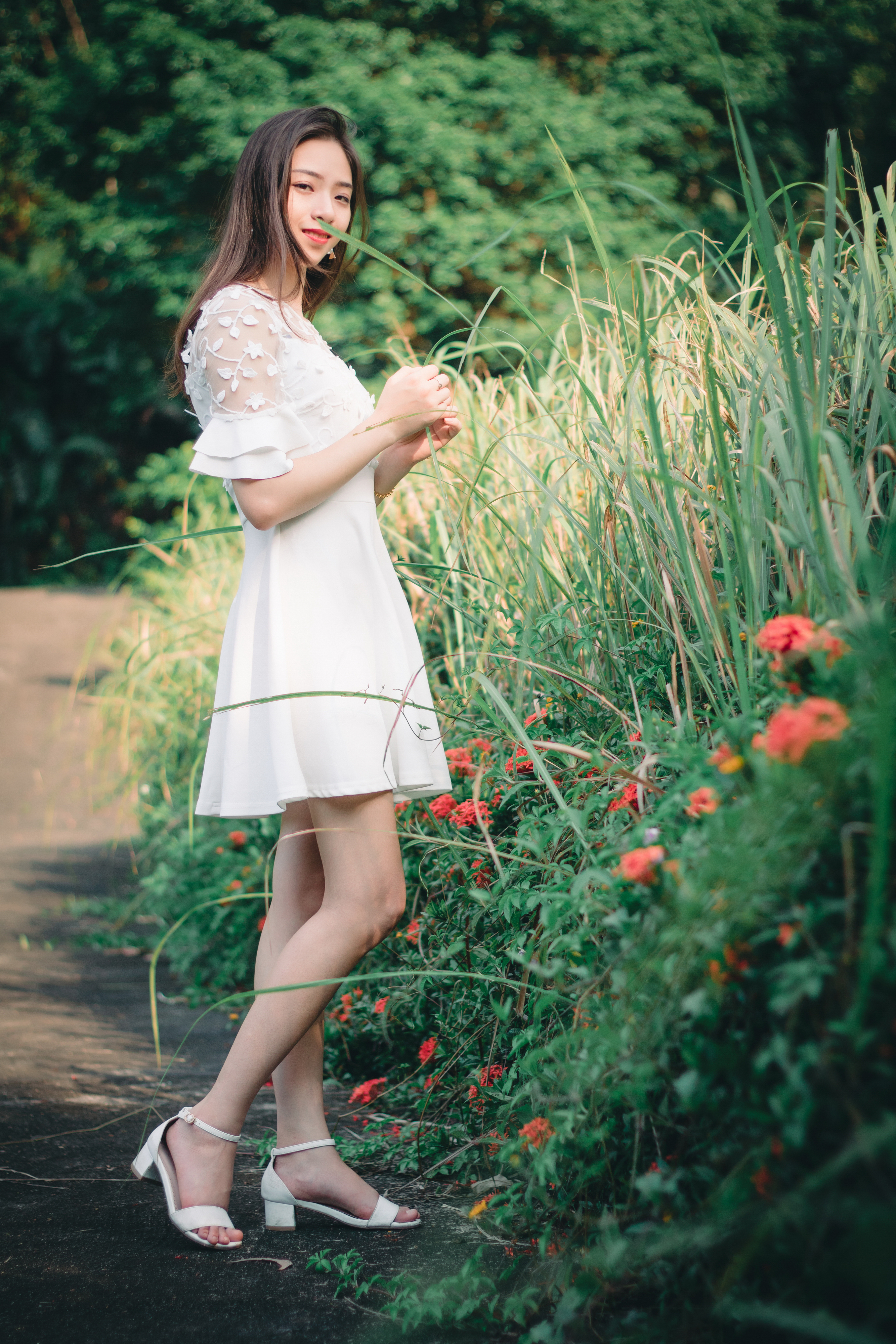 白色裙子美女森系摄影图_12737