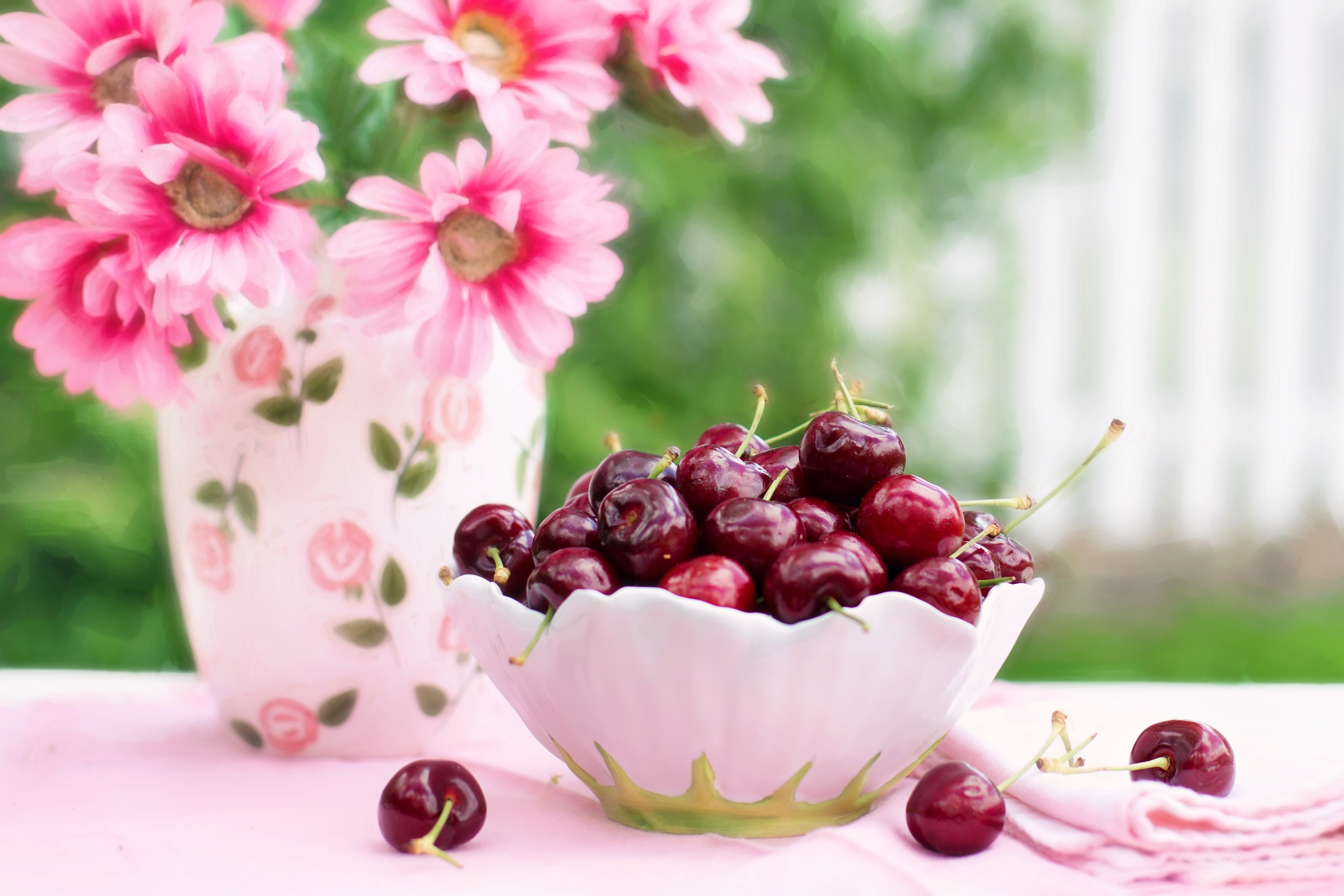 碗 樱桃 水果 鲜花 4K壁_8223