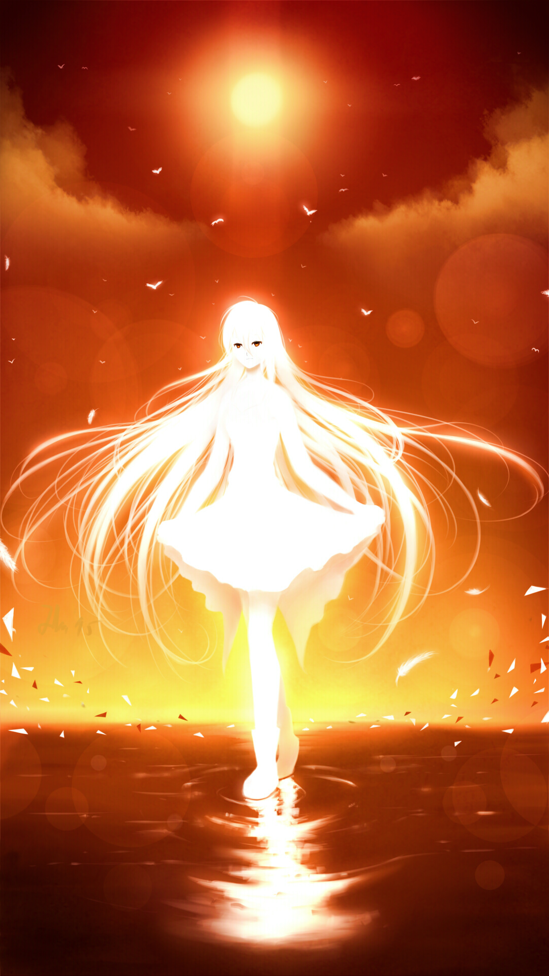 红太阳,长发女生手机壁_16973