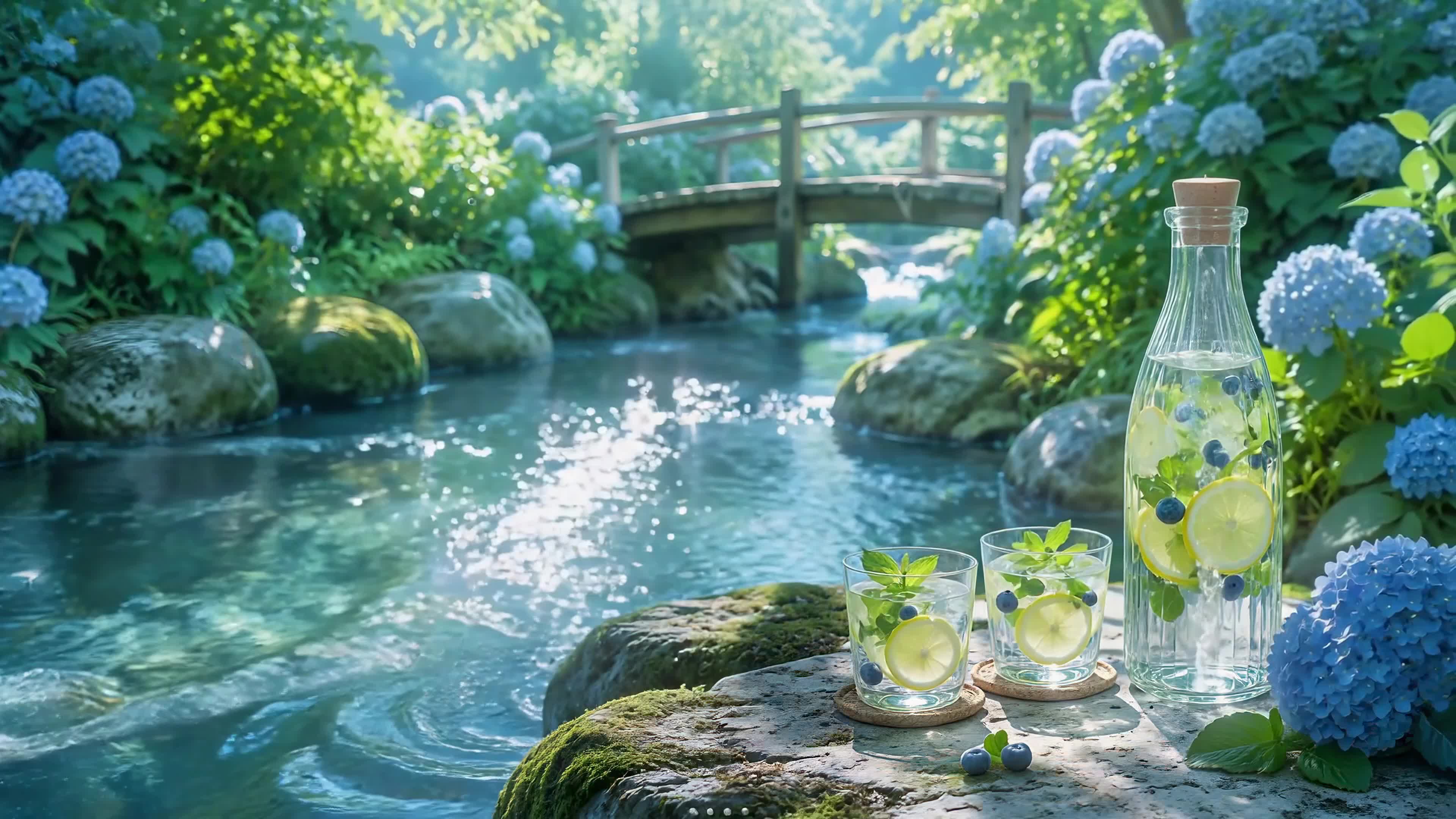 林间溪畔清凉夏日